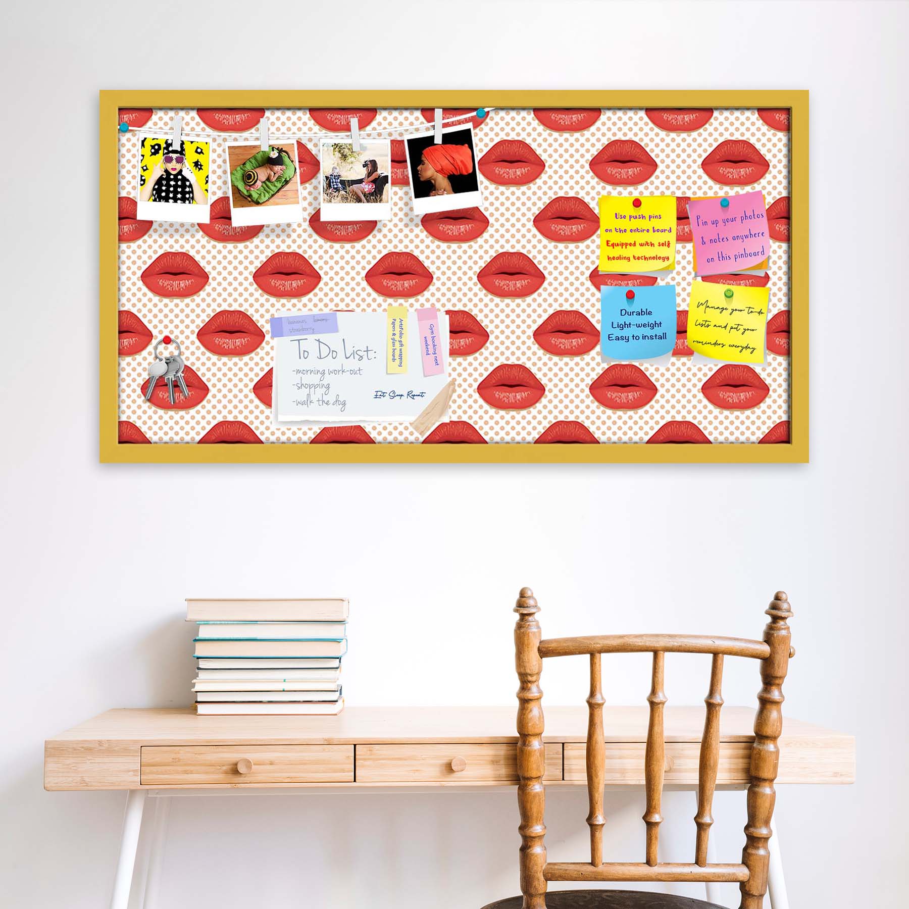 Red Lips Bulletin Board Notice Pin Board Soft Board | Framed