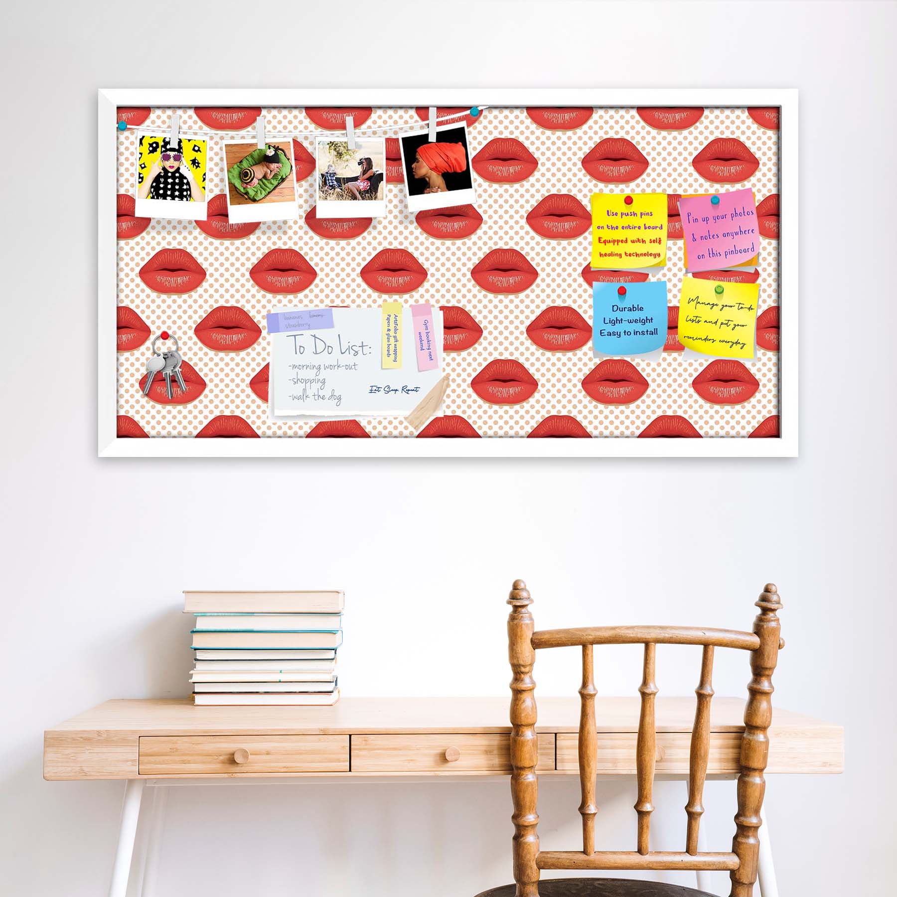 Red Lips Bulletin Board Notice Pin Board Soft Board | Framed