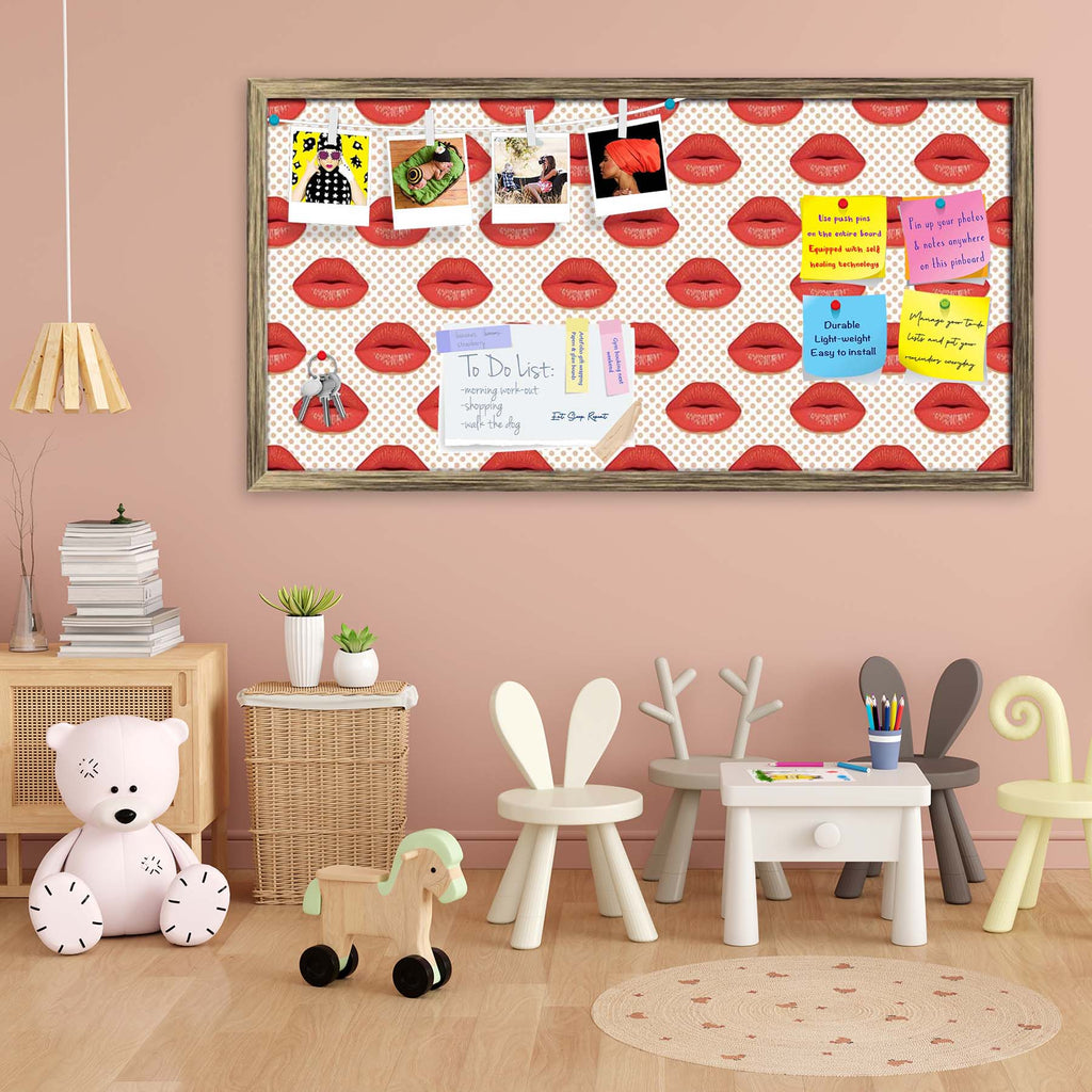 Red Lips Bulletin Board Notice Pin Board Soft Board | Framed