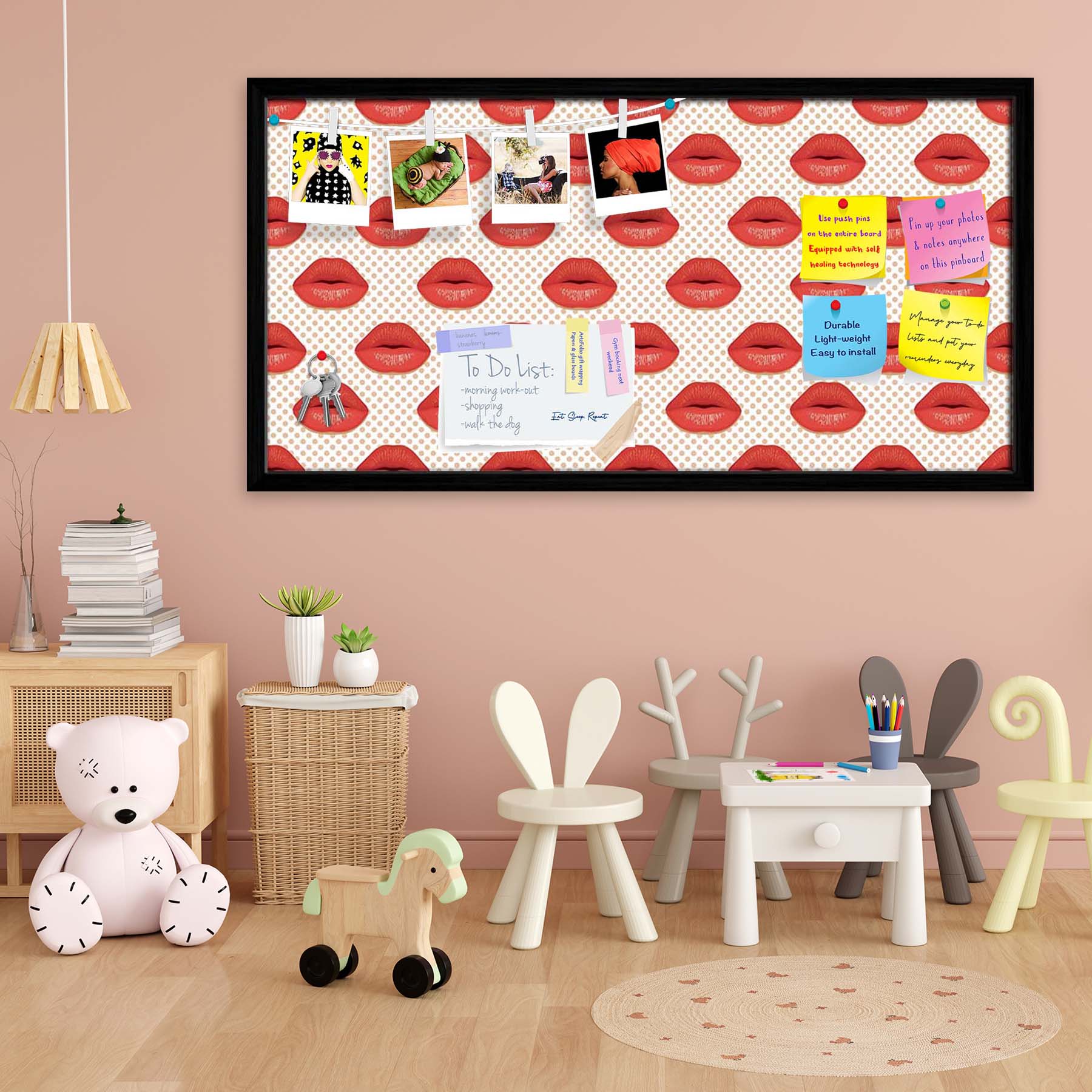 Red Lips Bulletin Board Notice Pin Board Soft Board | Framed