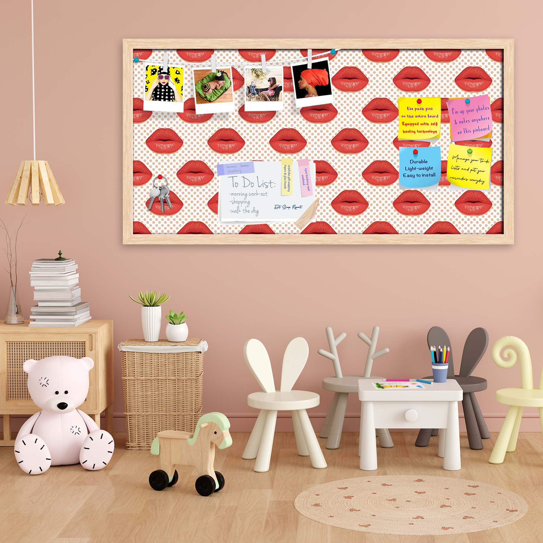 Red Lips Bulletin Board Notice Pin Board Soft Board | Framed