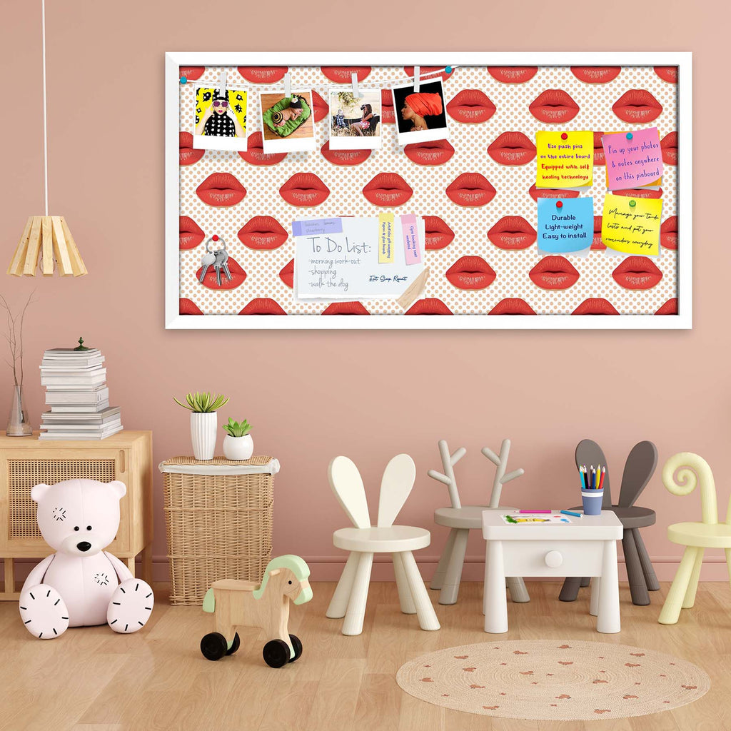 Red Lips Bulletin Board Notice Pin Board Soft Board | Framed
