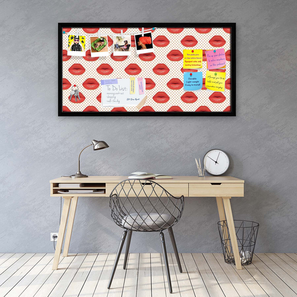 Red Lips Bulletin Board Notice Pin Board Soft Board | Framed