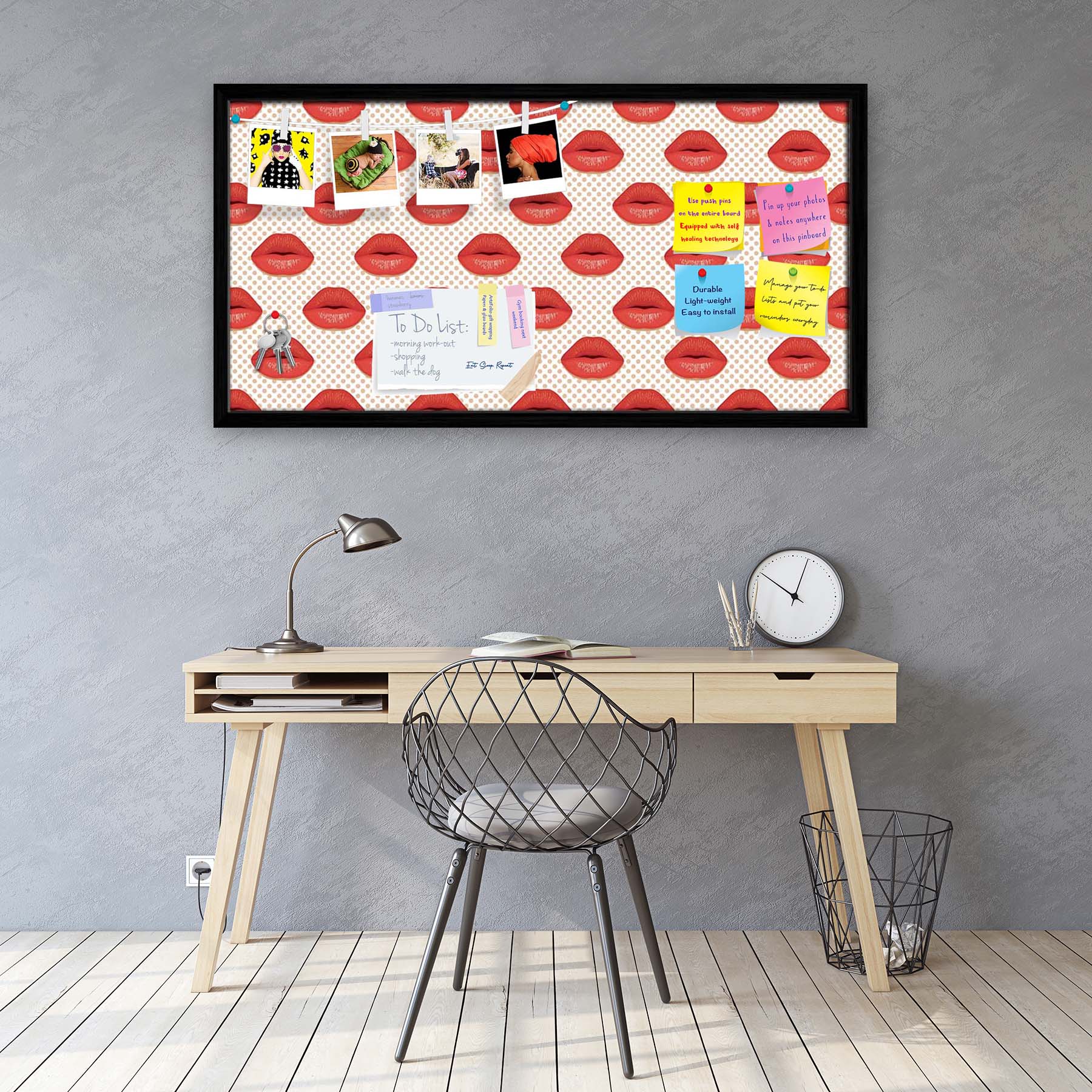 Red Lips Bulletin Board Notice Pin Board Soft Board | Framed