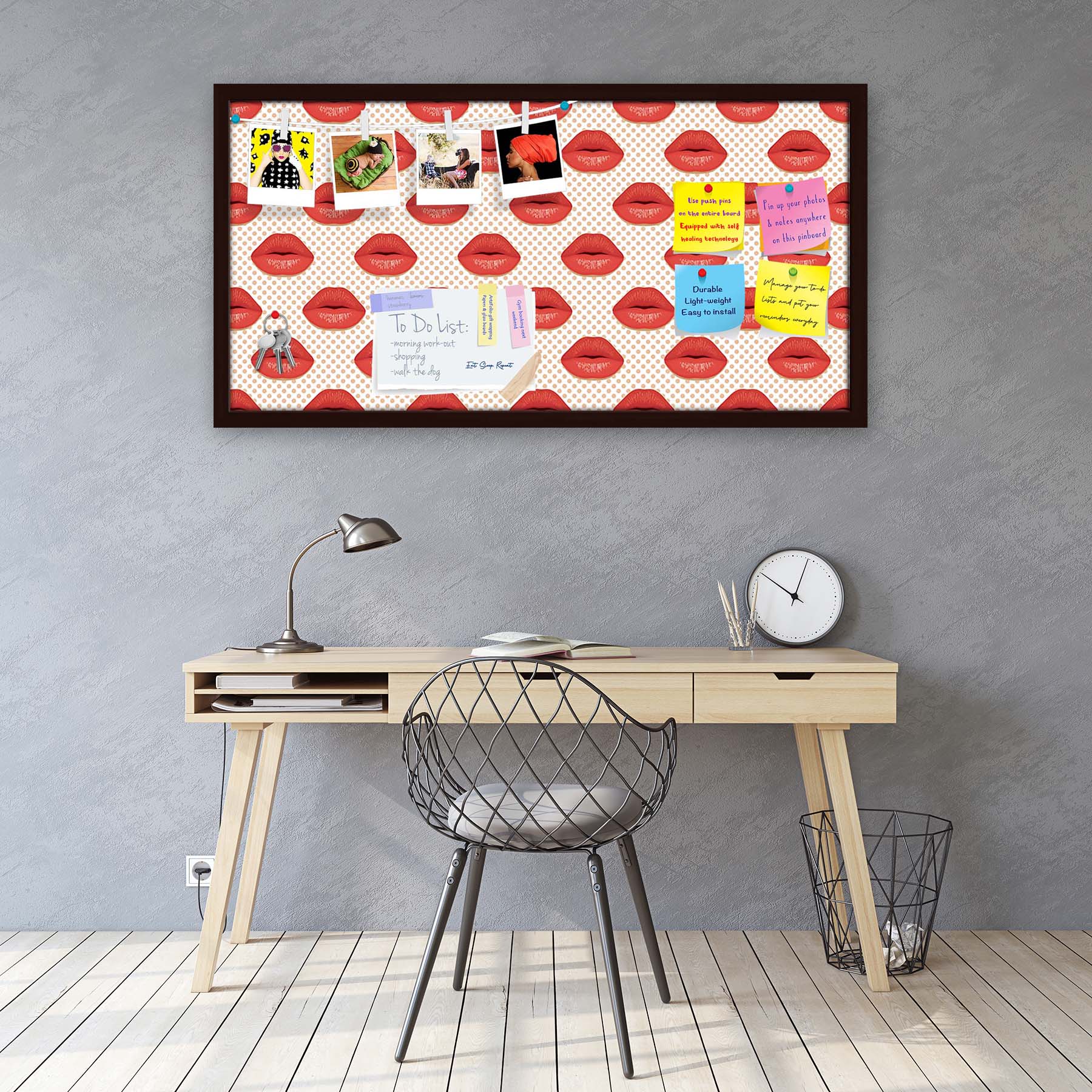 Red Lips Bulletin Board Notice Pin Board Soft Board | Framed
