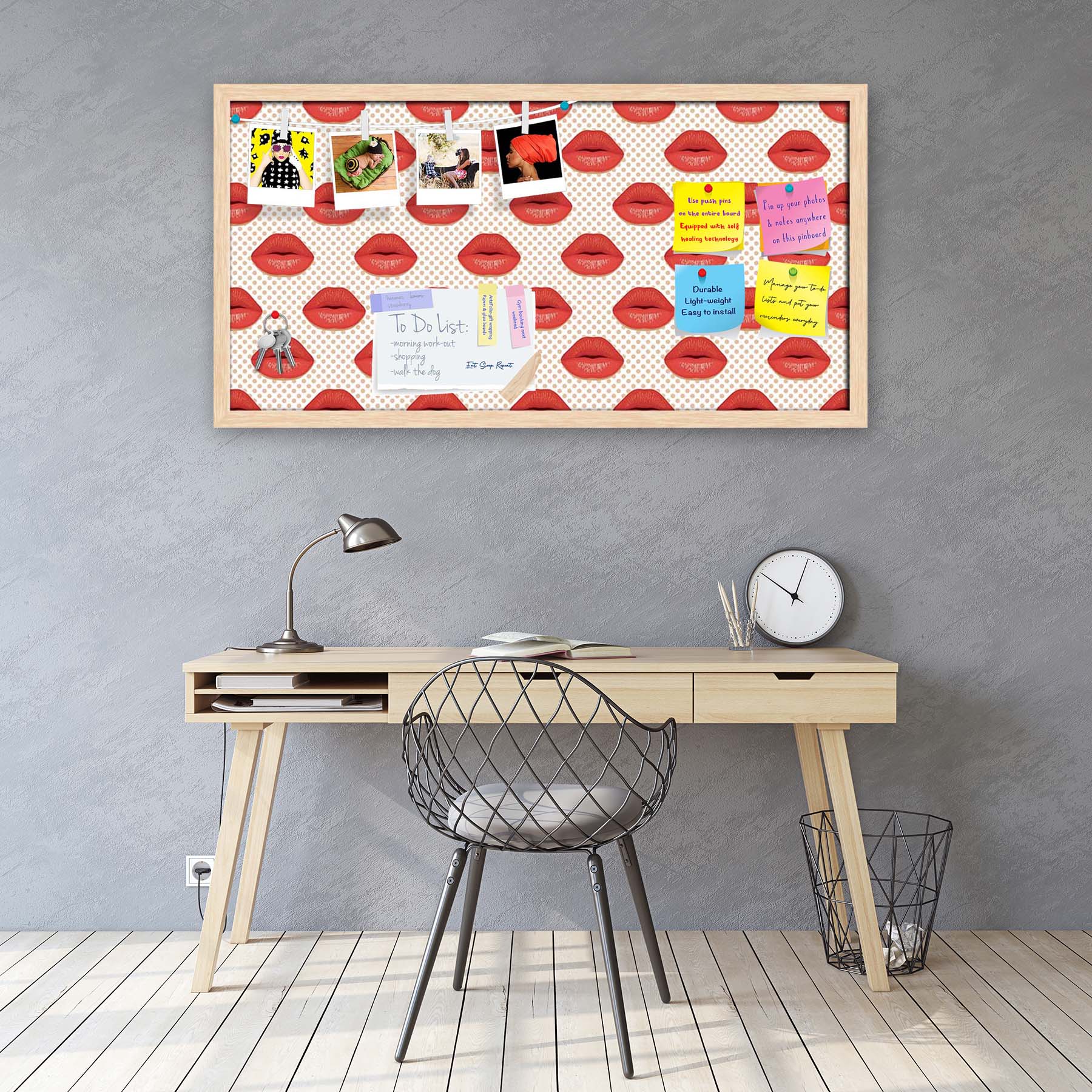 Red Lips Bulletin Board Notice Pin Board Soft Board | Framed