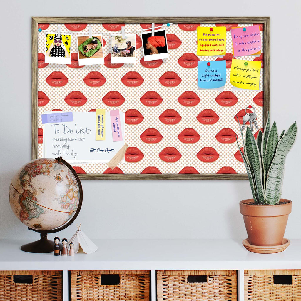 Red Lips Bulletin Board Notice Pin Board Soft Board | Framed