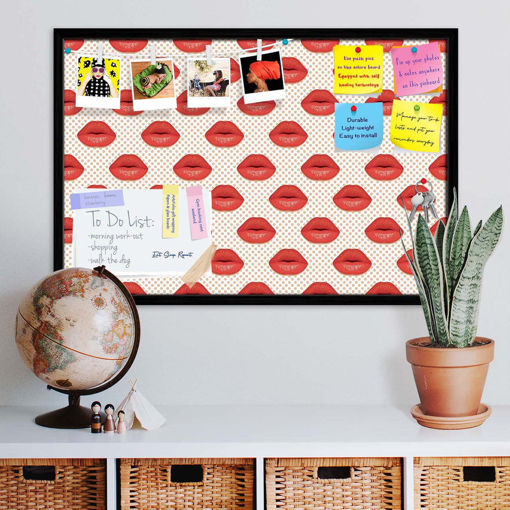 Red Lips Bulletin Board Notice Pin Board Soft Board | Framed
