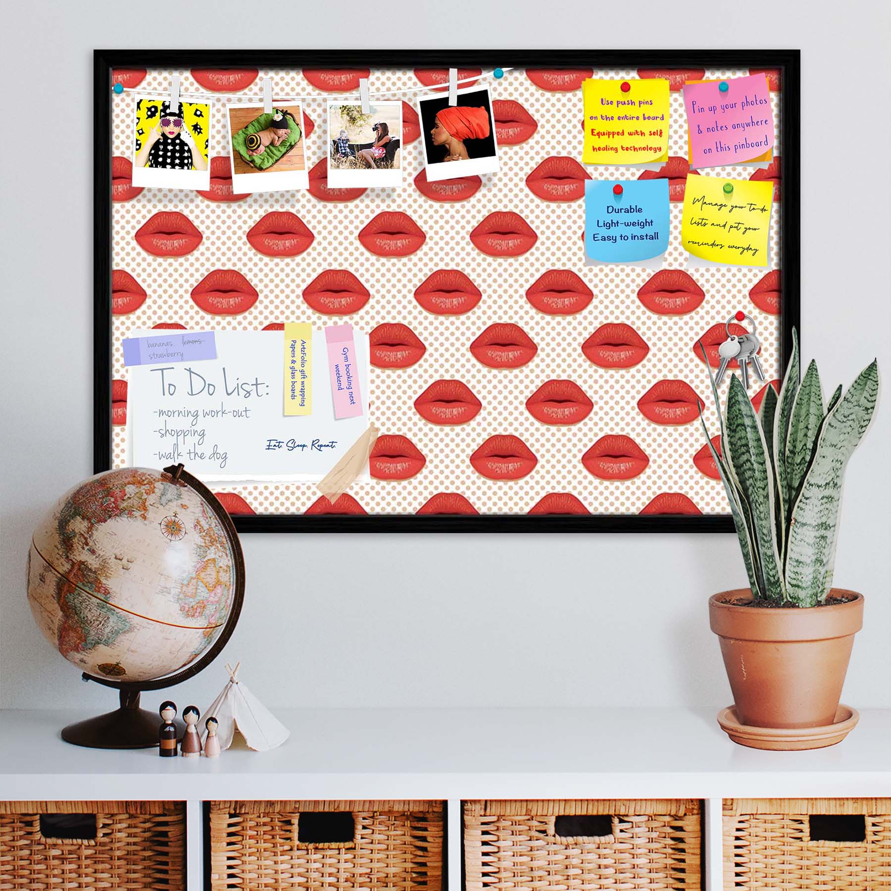 Red Lips Bulletin Board Notice Pin Board Soft Board | Framed