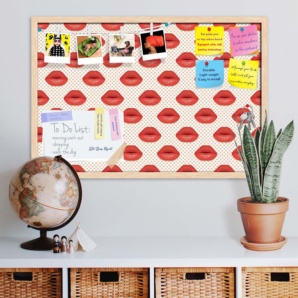 Red Lips Bulletin Board Notice Pin Board Soft Board | Framed