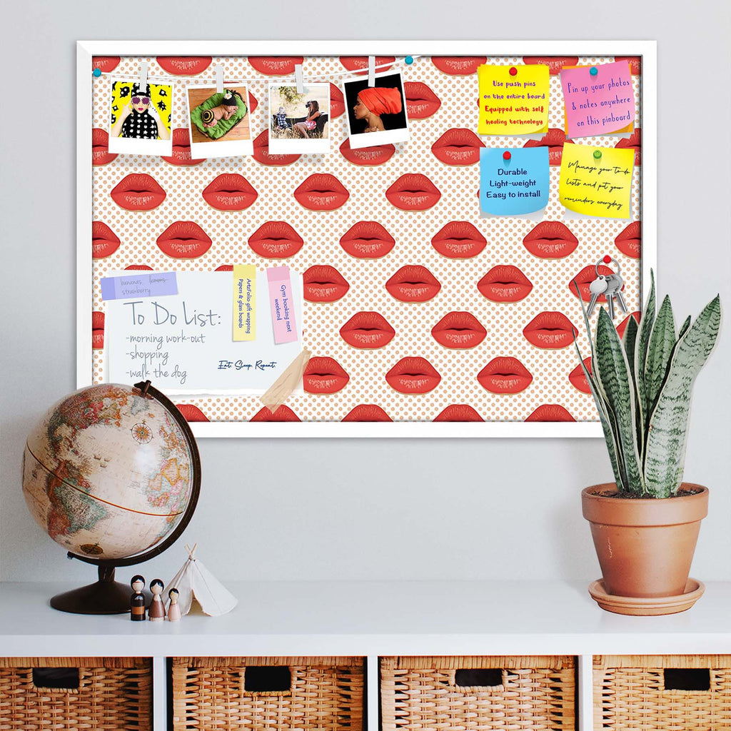 Red Lips Bulletin Board Notice Pin Board Soft Board | Framed