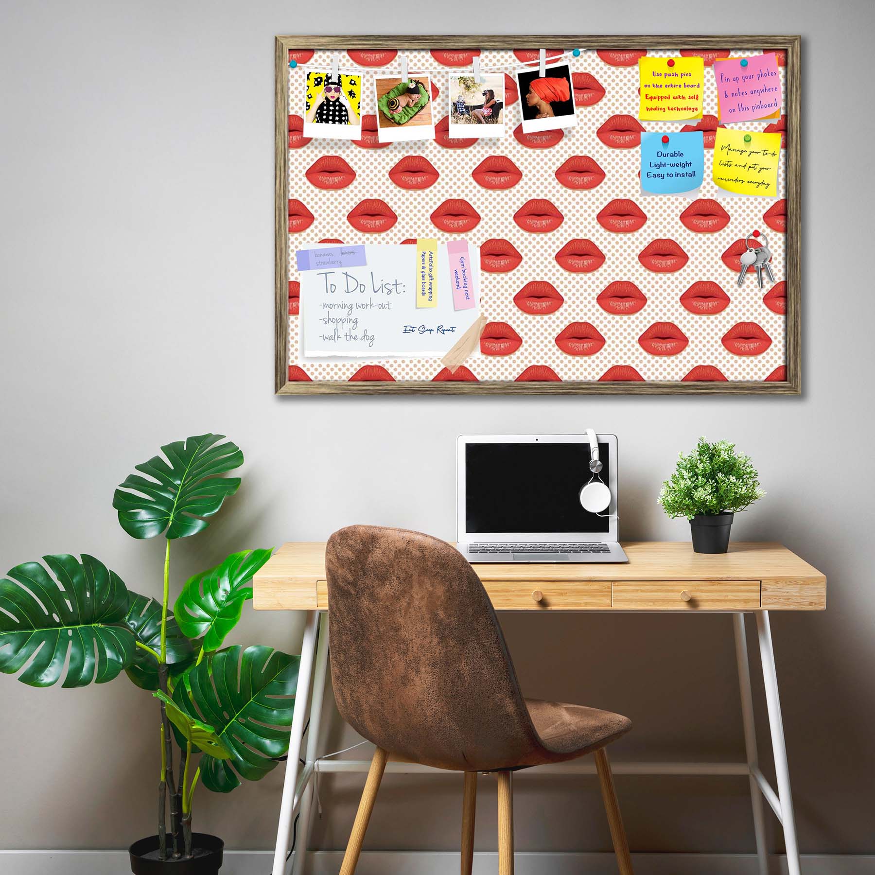 Red Lips Bulletin Board Notice Pin Board Soft Board | Framed