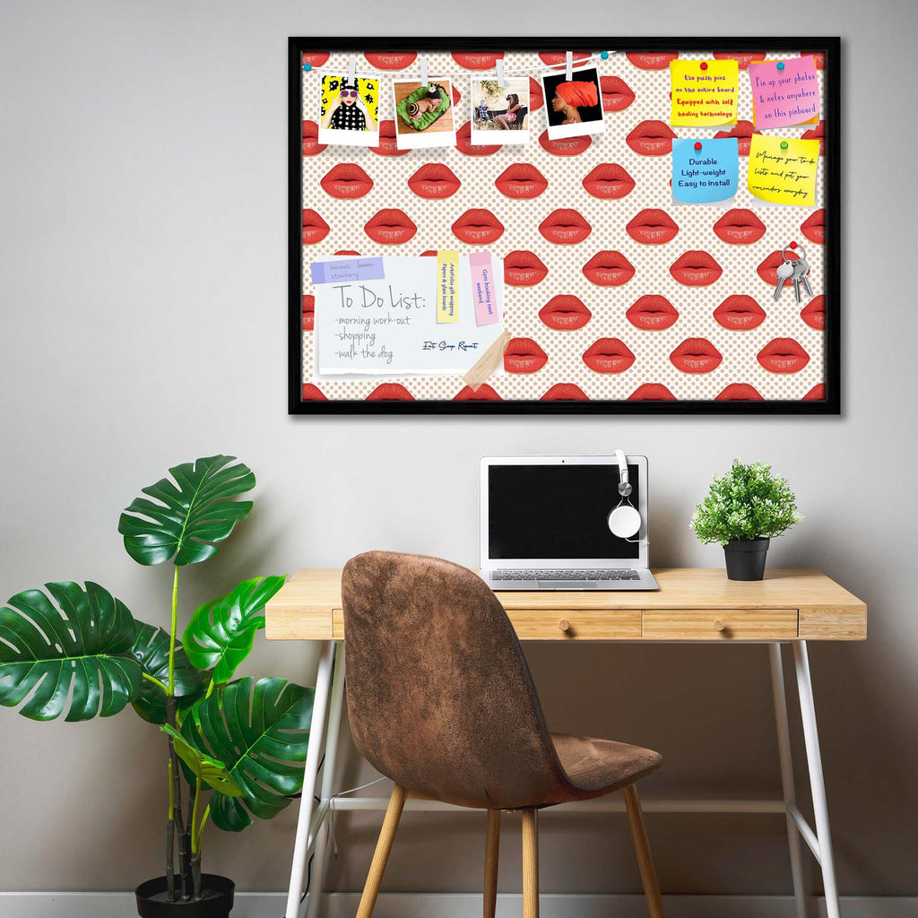 Red Lips Bulletin Board Notice Pin Board Soft Board | Framed