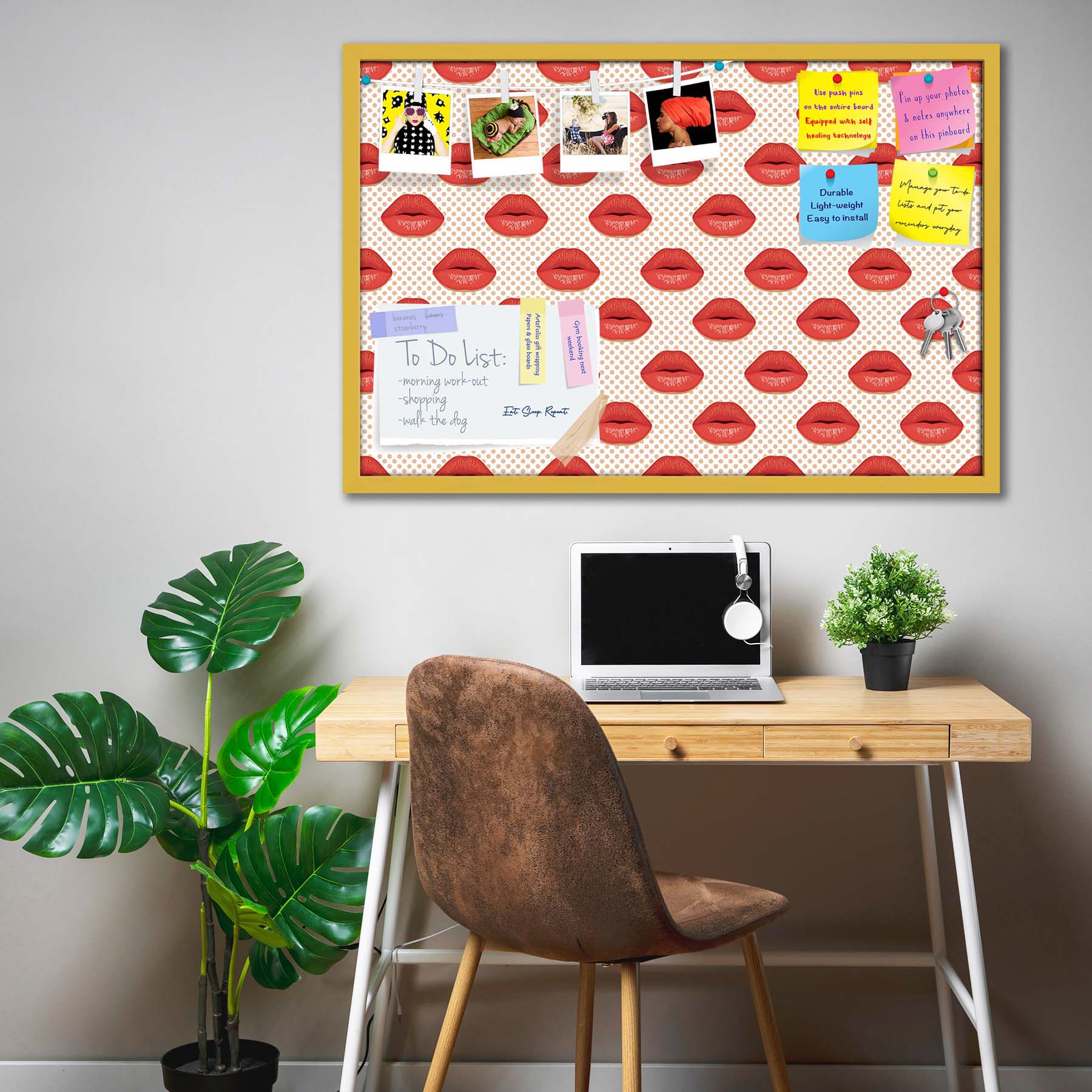 Red Lips Bulletin Board Notice Pin Board Soft Board | Framed