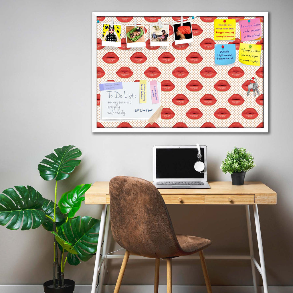 Red Lips Bulletin Board Notice Pin Board Soft Board | Framed