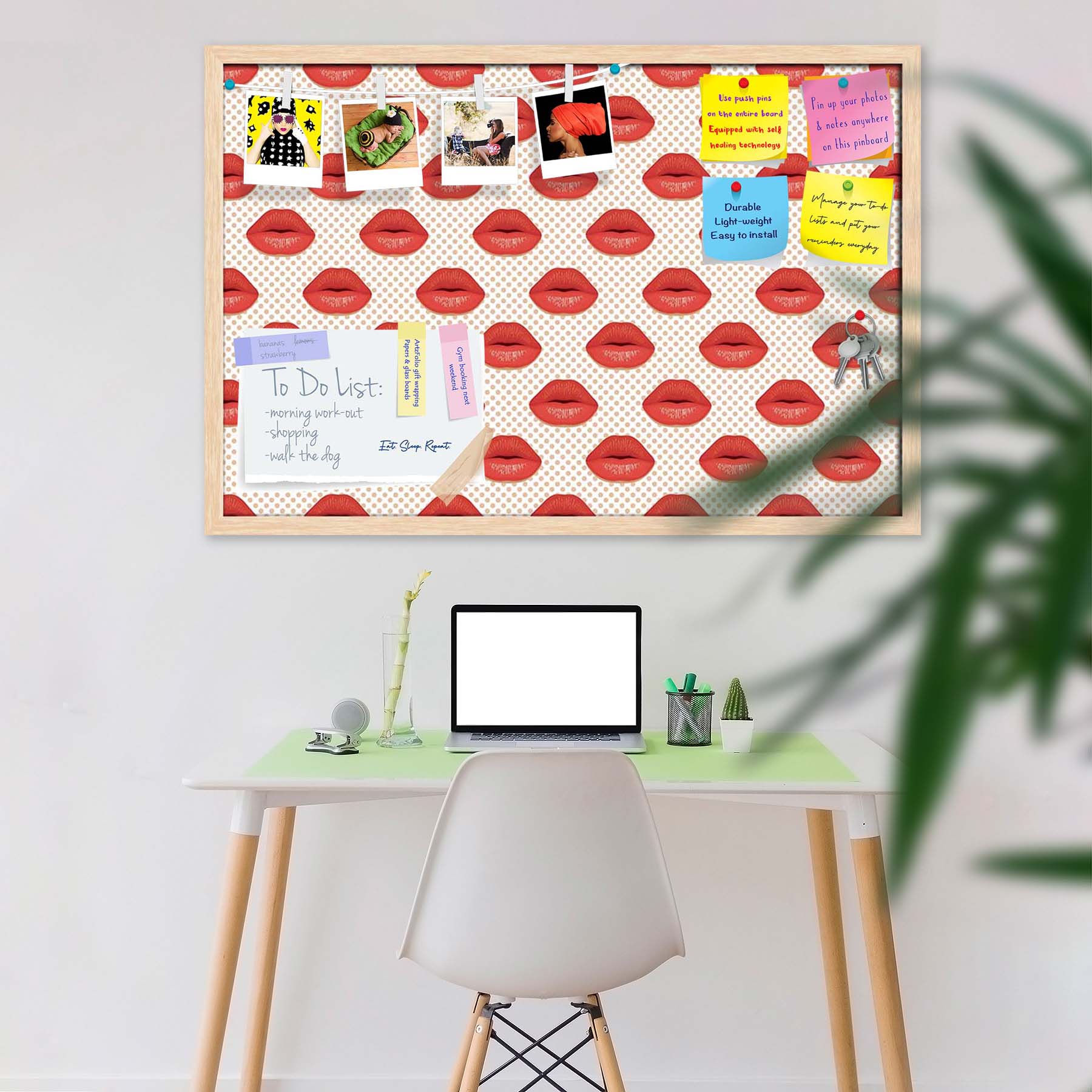 Red Lips Bulletin Board Notice Pin Board Soft Board | Framed