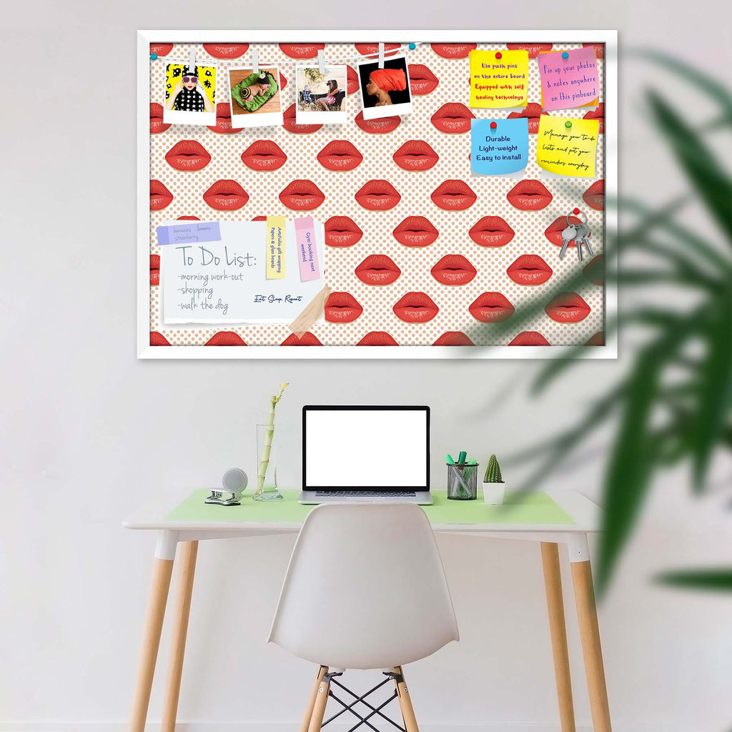 Red Lips Bulletin Board Notice Pin Board Soft Board | Framed
