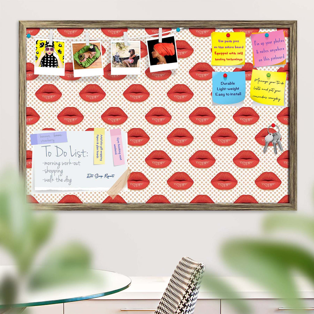 Red Lips Bulletin Board Notice Pin Board Soft Board | Framed