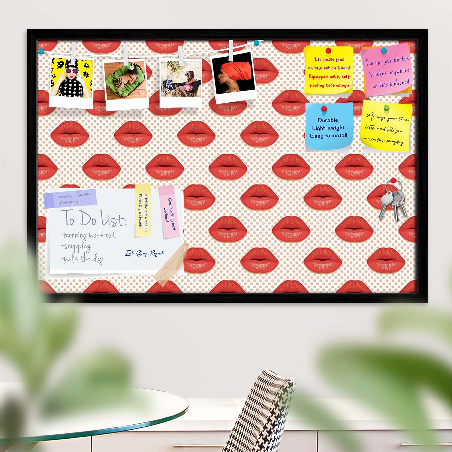 Red Lips Bulletin Board Notice Pin Board Soft Board | Framed