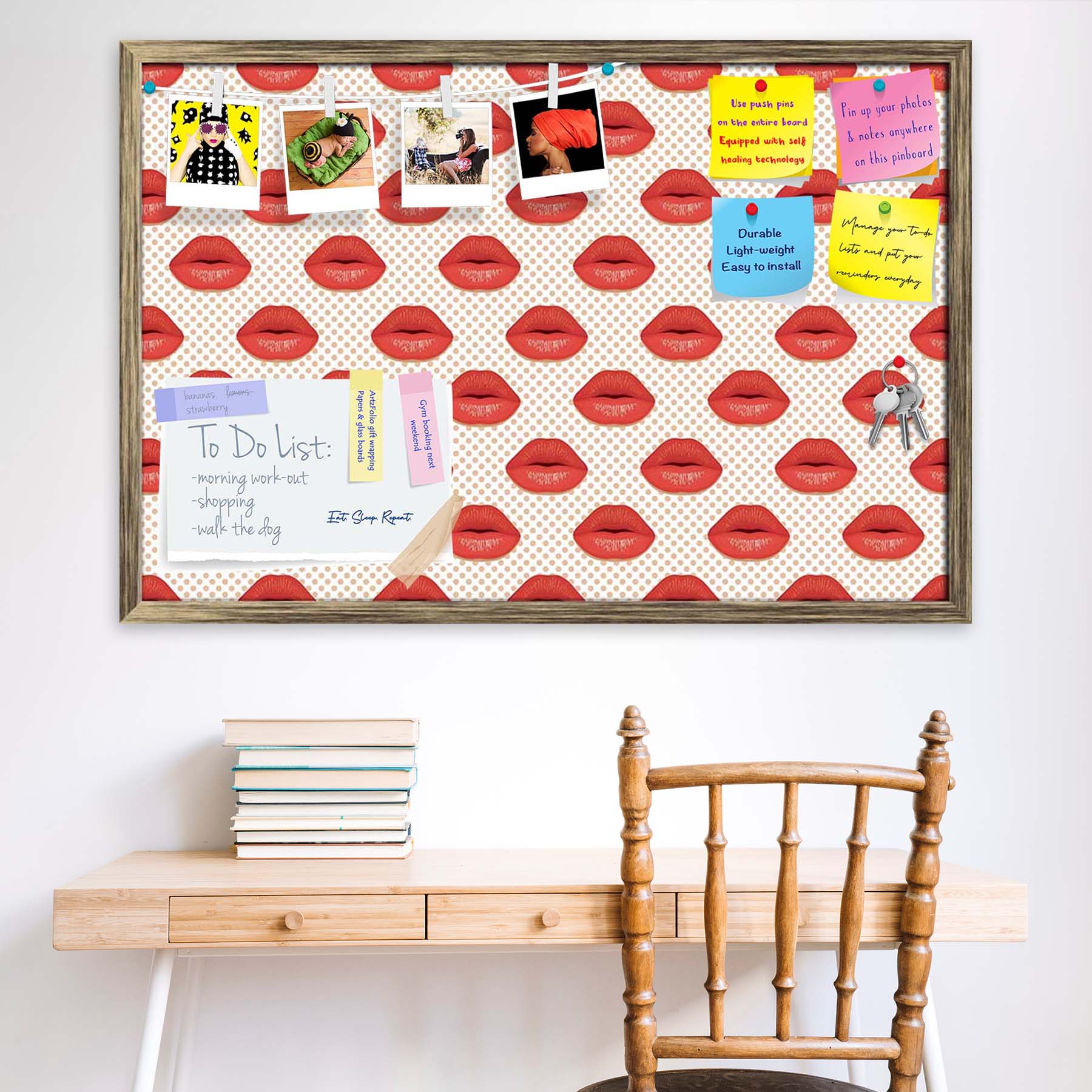 Red Lips Bulletin Board Notice Pin Board Soft Board | Framed