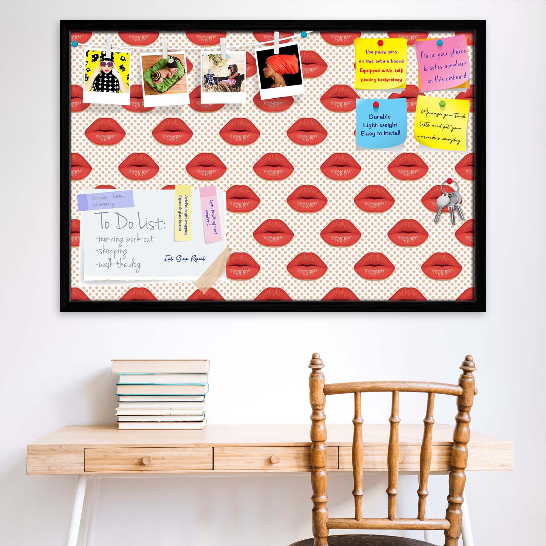 Red Lips Bulletin Board Notice Pin Board Soft Board | Framed