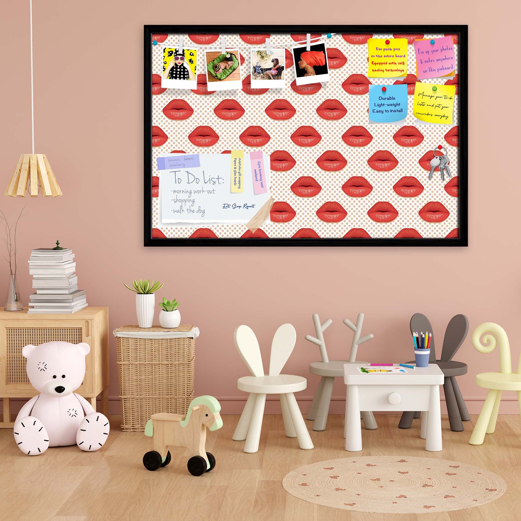 Red Lips Bulletin Board Notice Pin Board Soft Board | Framed