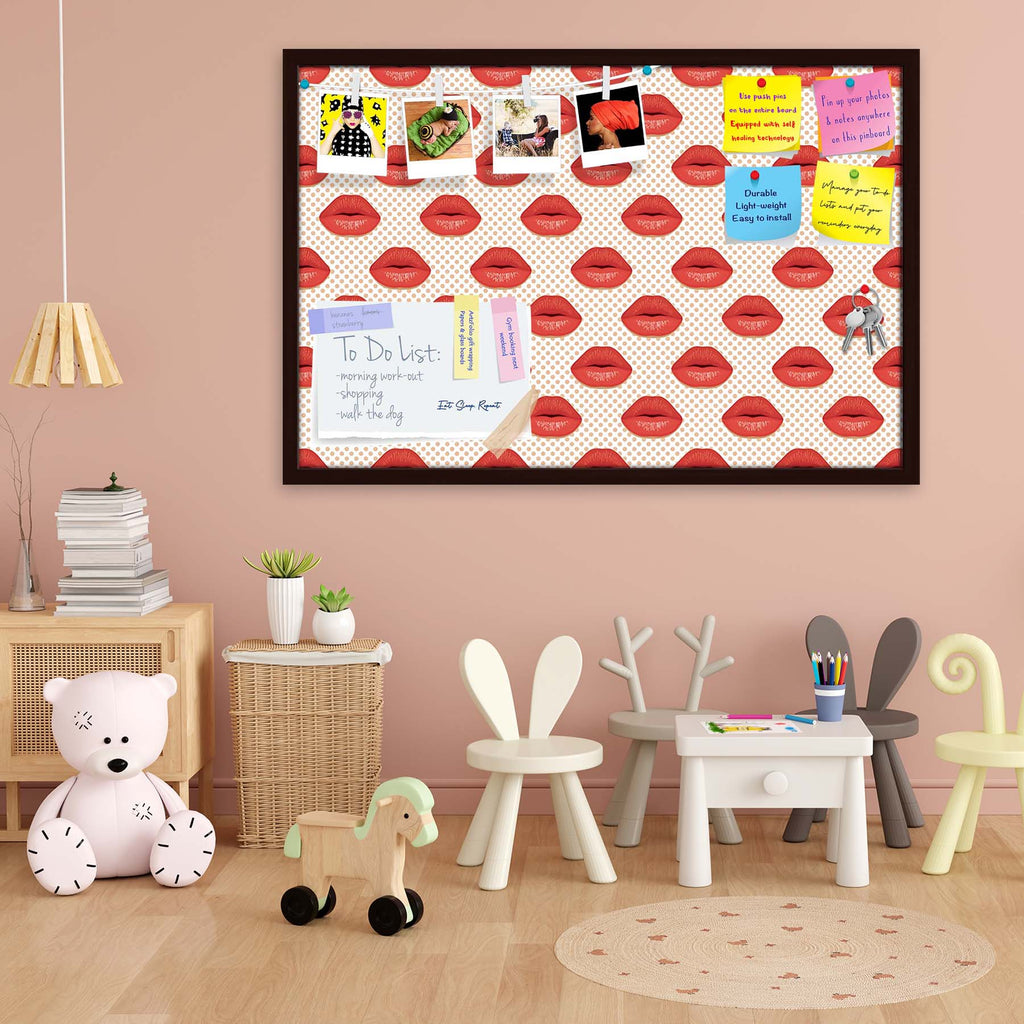 Red Lips Bulletin Board Notice Pin Board Soft Board | Framed