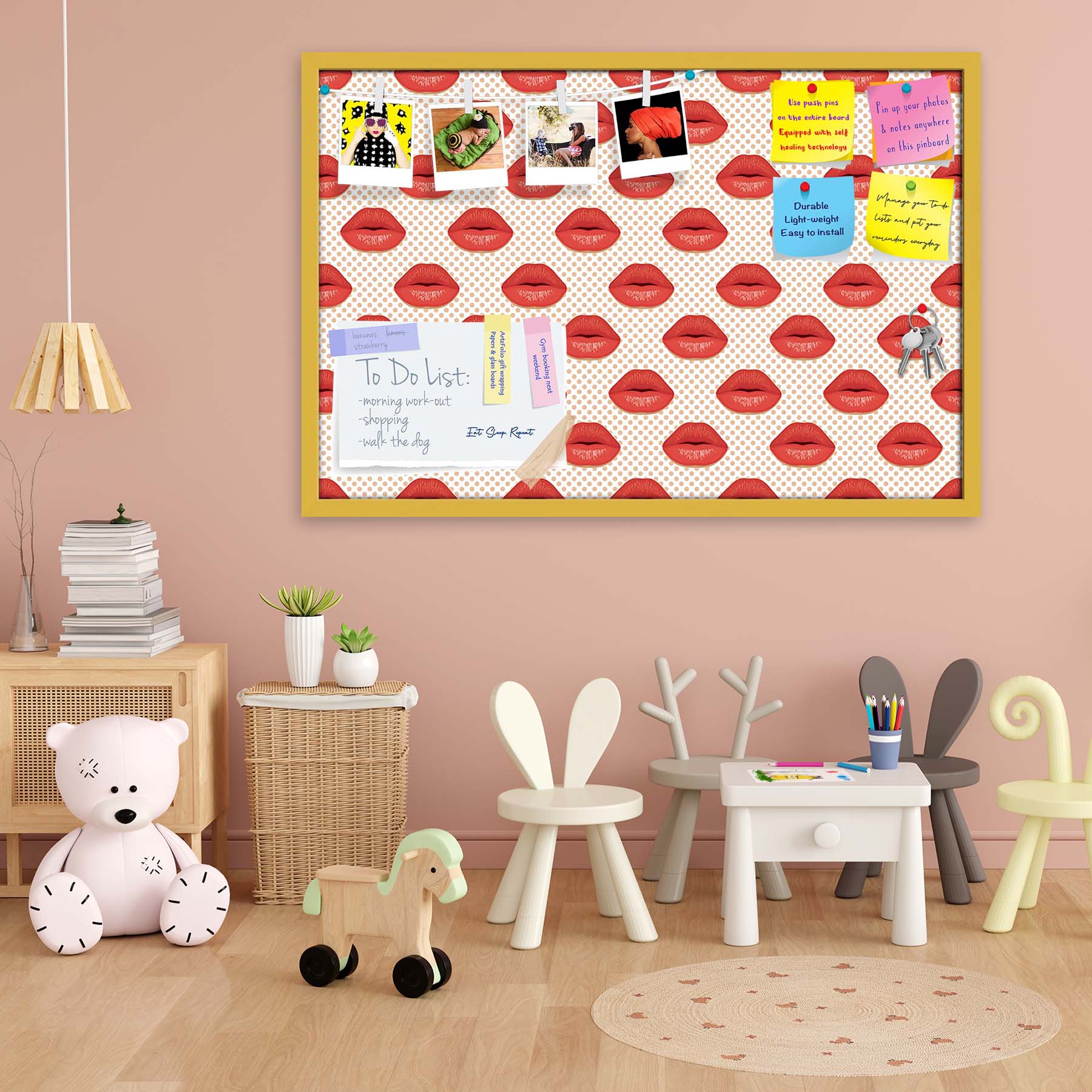 Red Lips Bulletin Board Notice Pin Board Soft Board | Framed