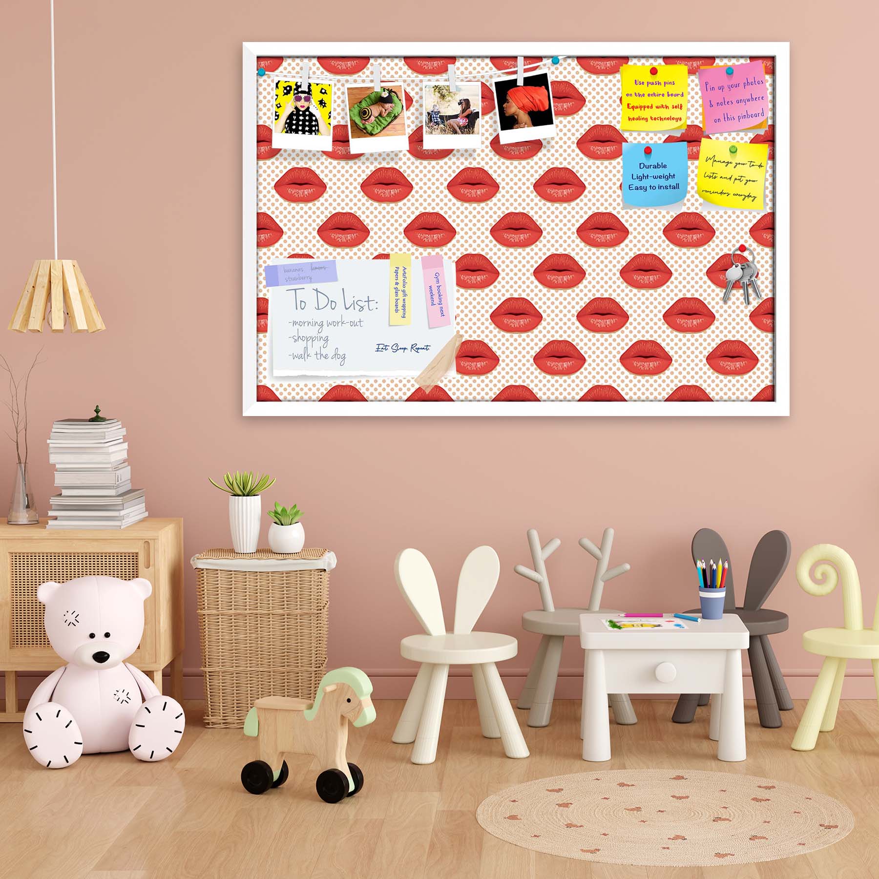 Red Lips Bulletin Board Notice Pin Board Soft Board | Framed
