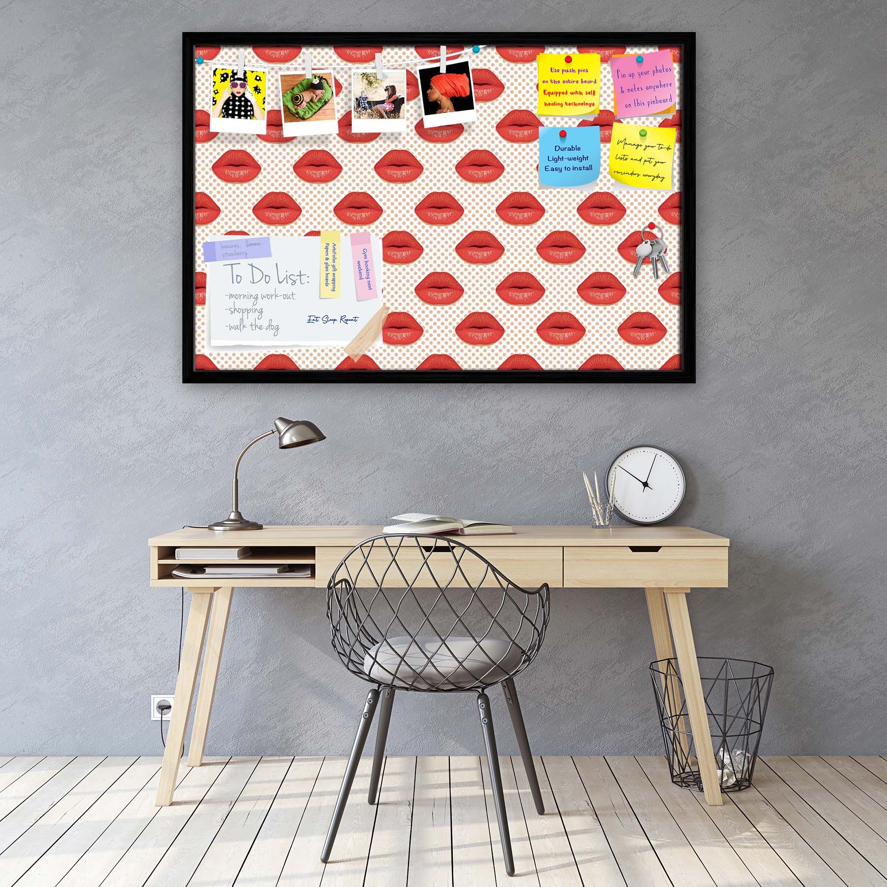 Red Lips Bulletin Board Notice Pin Board Soft Board | Framed