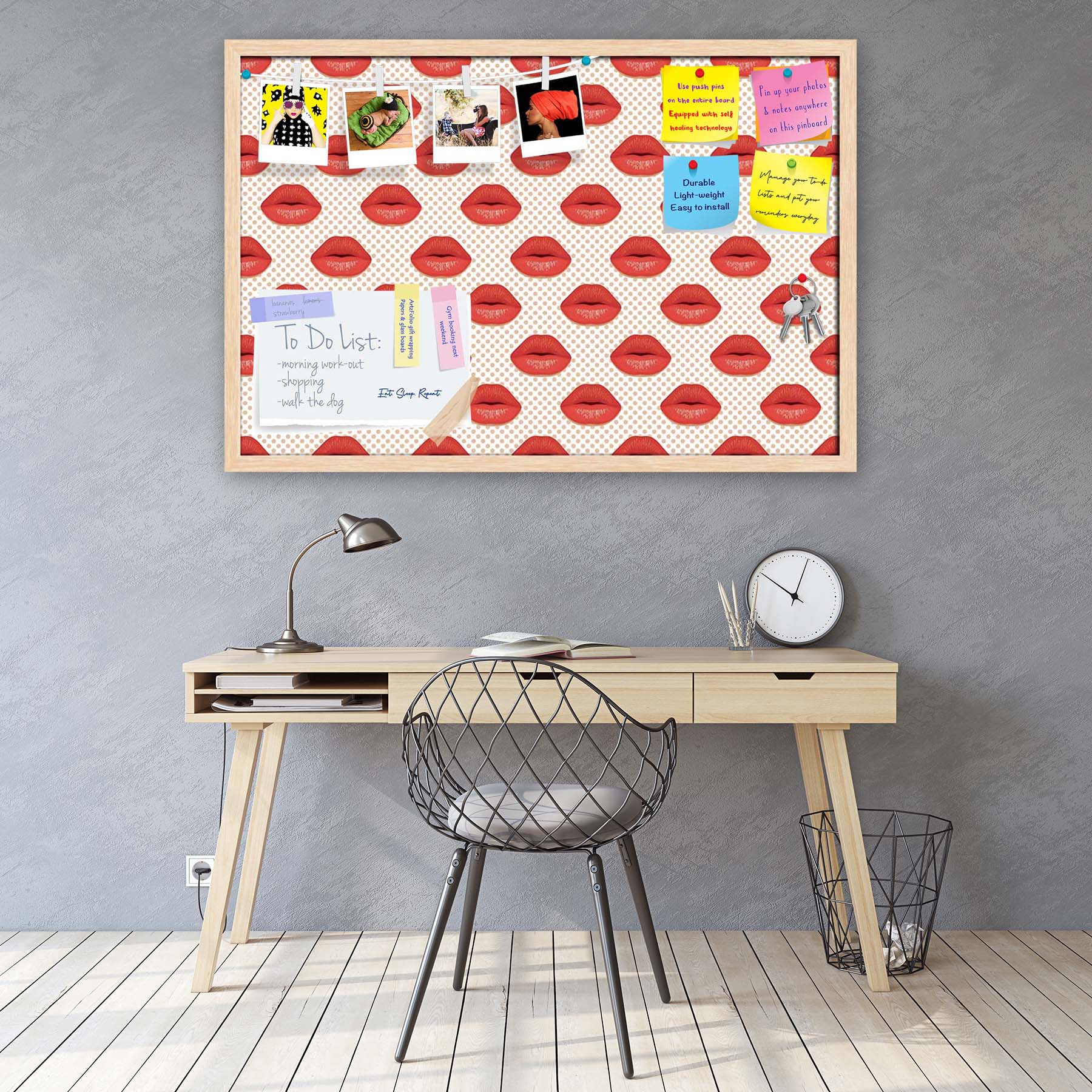 Red Lips Bulletin Board Notice Pin Board Soft Board | Framed