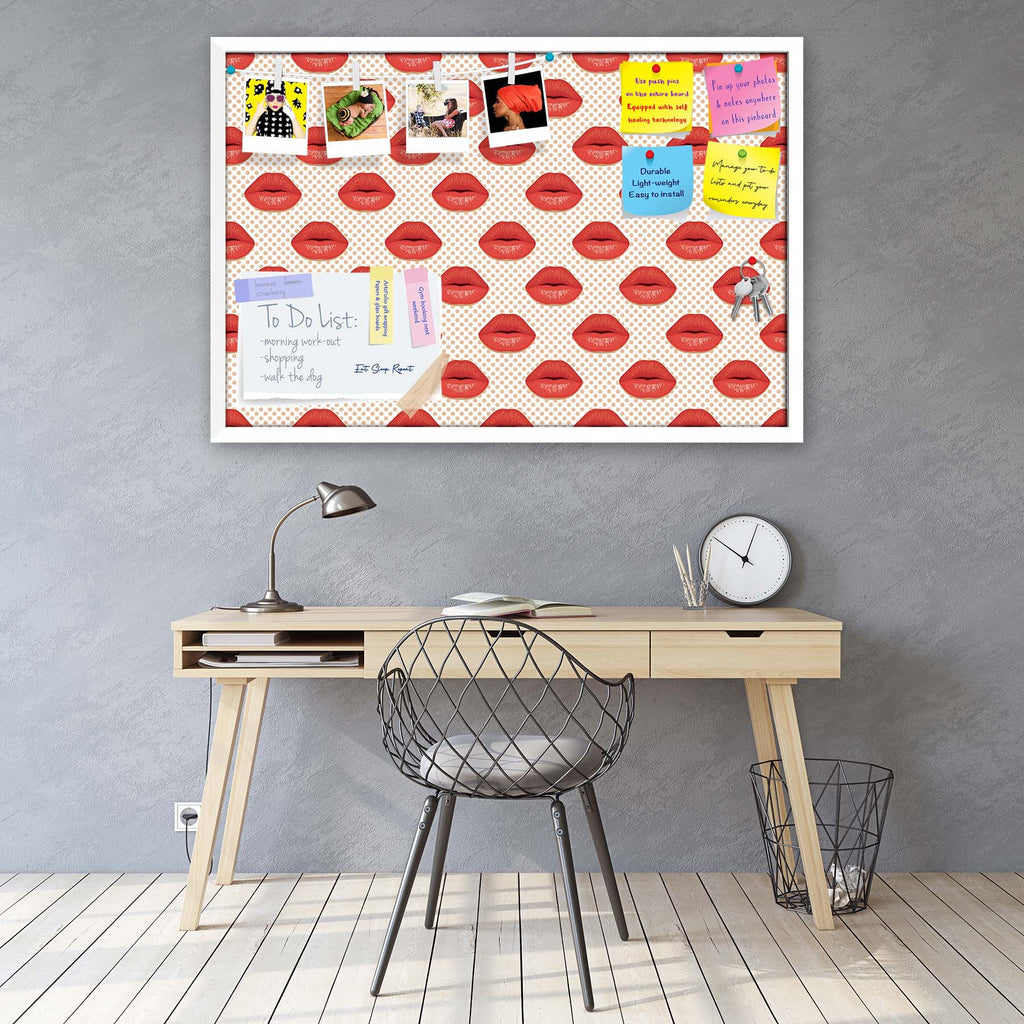 Red Lips Bulletin Board Notice Pin Board Soft Board | Framed