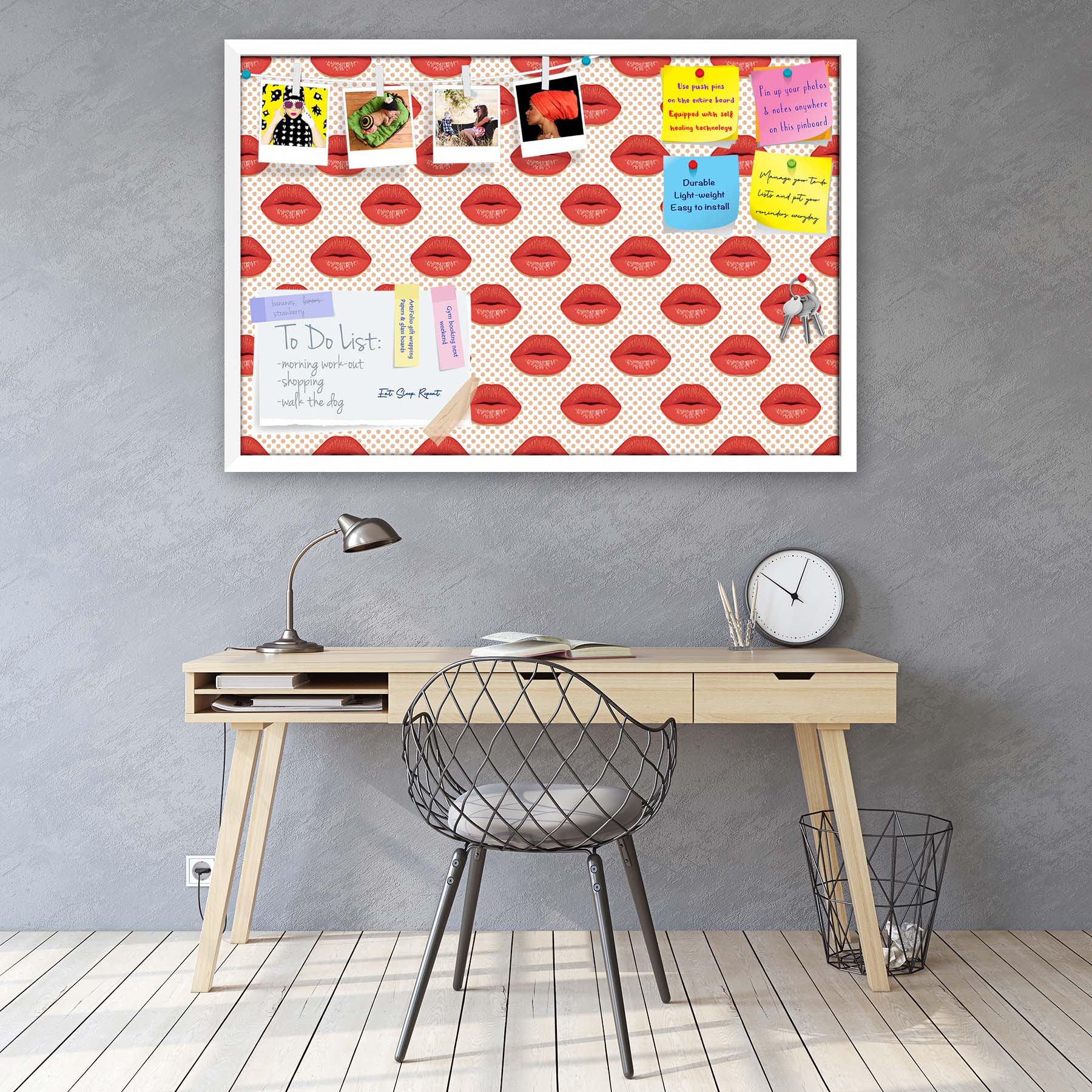 Red Lips Bulletin Board Notice Pin Board Soft Board | Framed