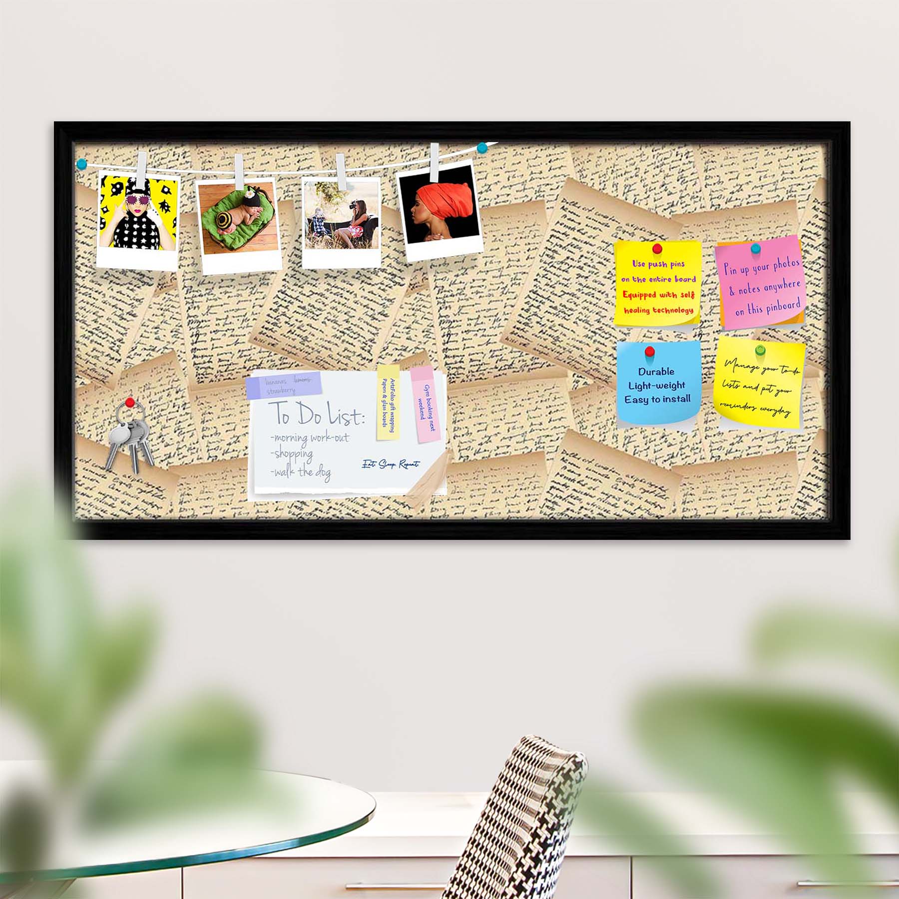 Vintage Handwriting Letter Bulletin Board Notice Pin Board Soft Board | Framed