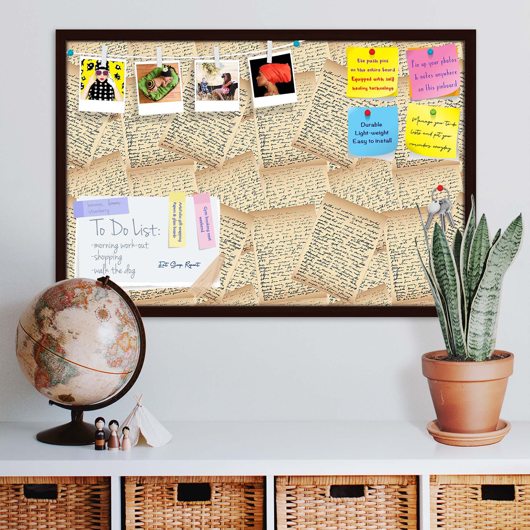 Vintage Handwriting Letter Bulletin Board Notice Pin Board Soft Board | Framed