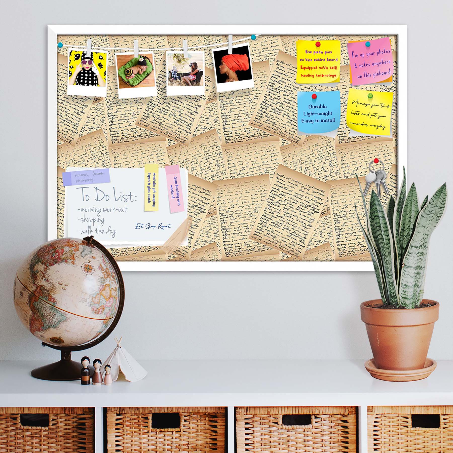 Vintage Handwriting Letter Bulletin Board Notice Pin Board Soft Board | Framed