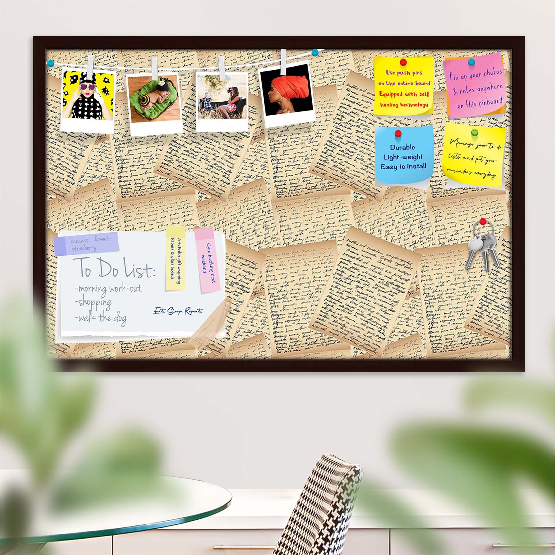 Vintage Handwriting Letter Bulletin Board Notice Pin Board Soft Board | Framed