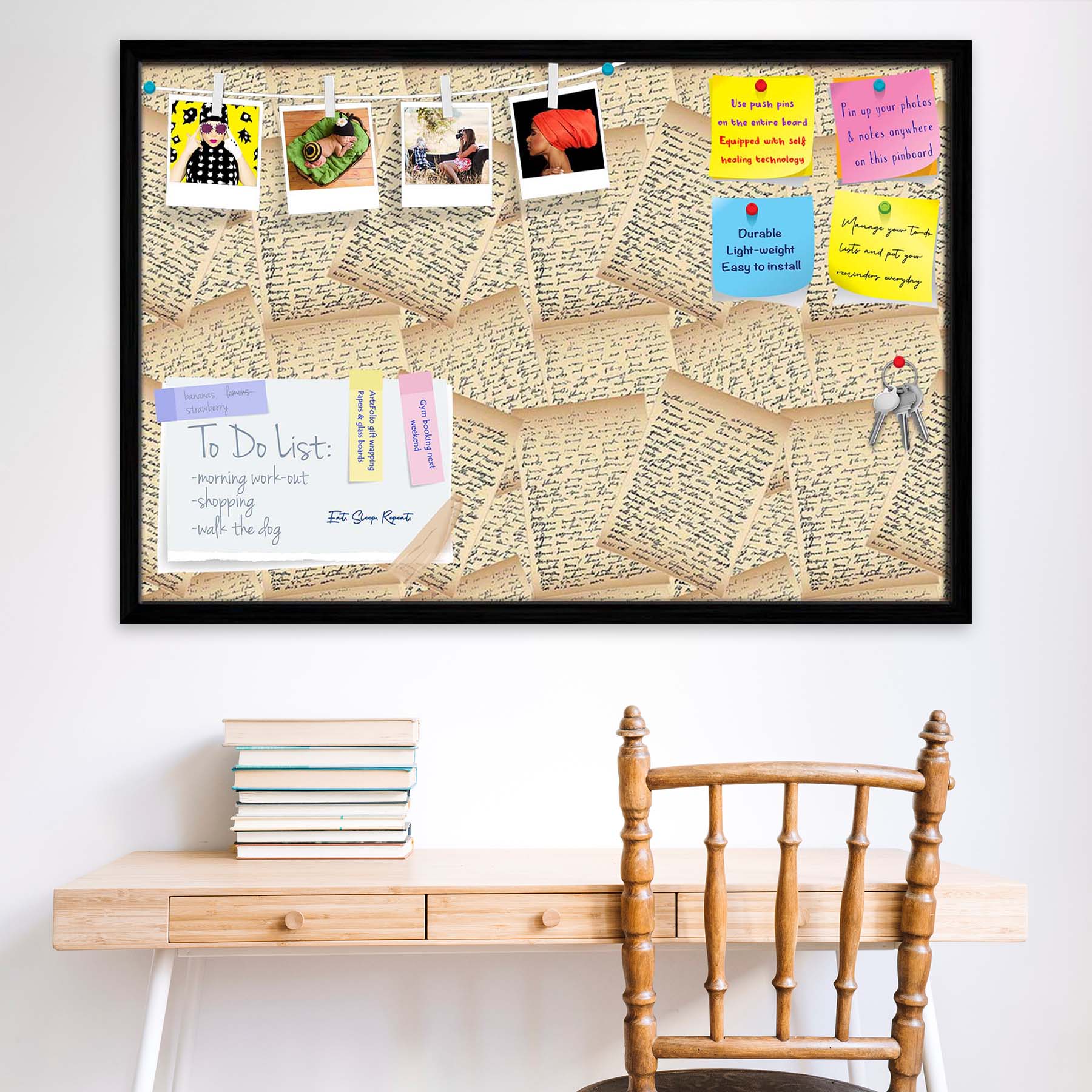 Vintage Handwriting Letter Bulletin Board Notice Pin Board Soft Board | Framed