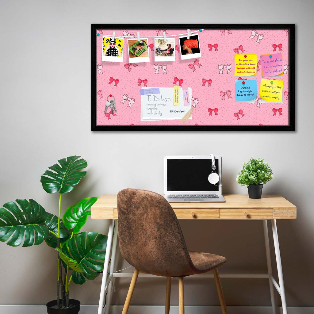 Pink Bows Bulletin Board Notice Pin Board Soft Board | Framed