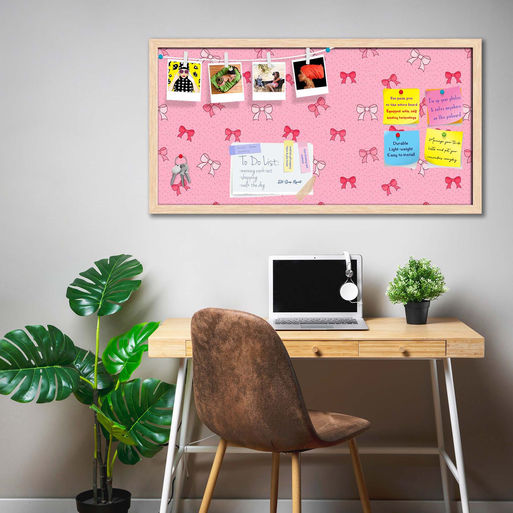 Pink Bows Bulletin Board Notice Pin Board Soft Board | Framed