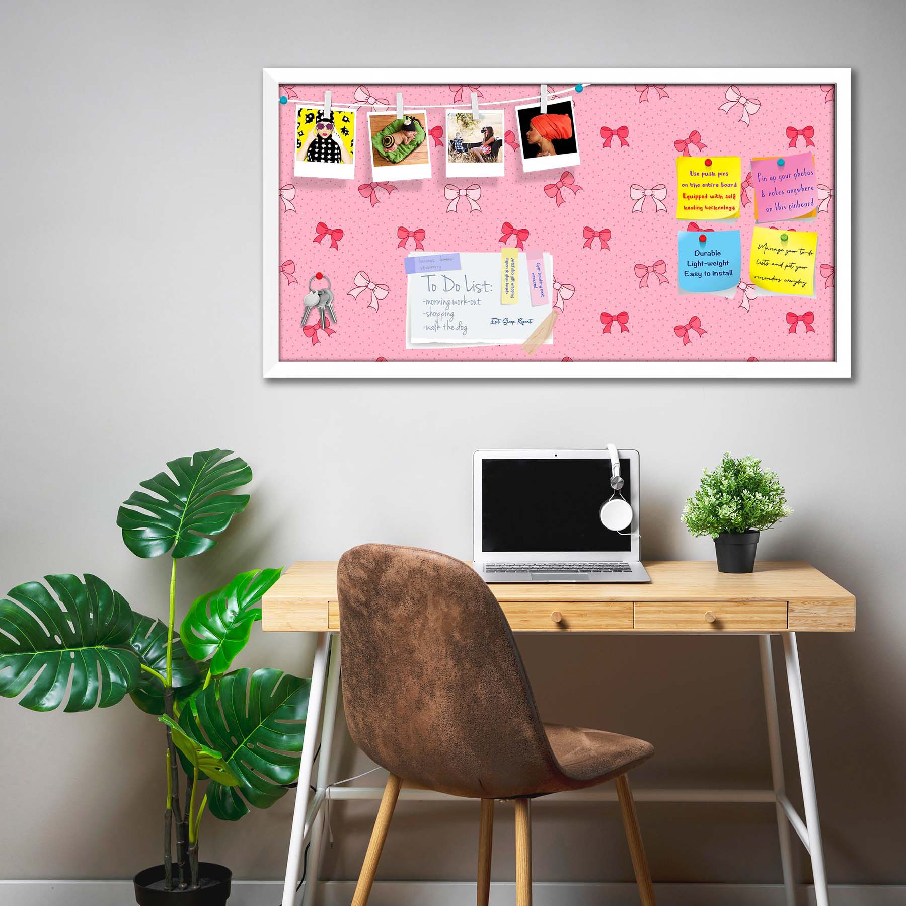 Pink Bows Bulletin Board Notice Pin Board Soft Board | Framed