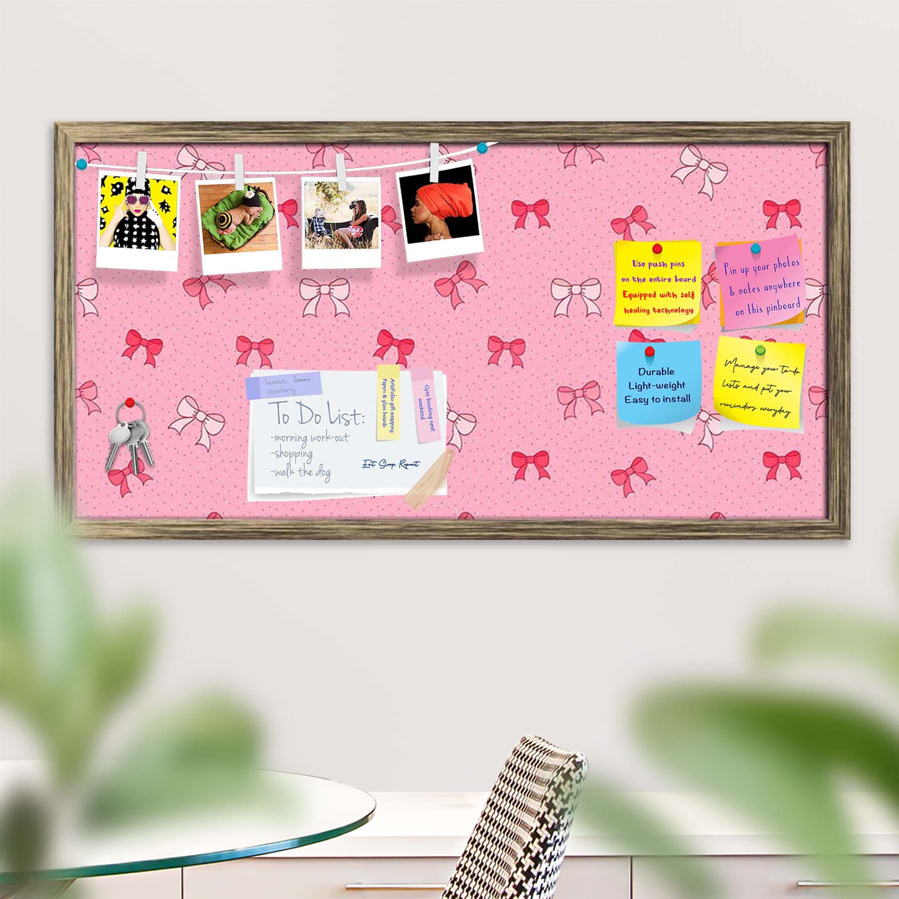 Pink Bows Bulletin Board Notice Pin Board Soft Board | Framed