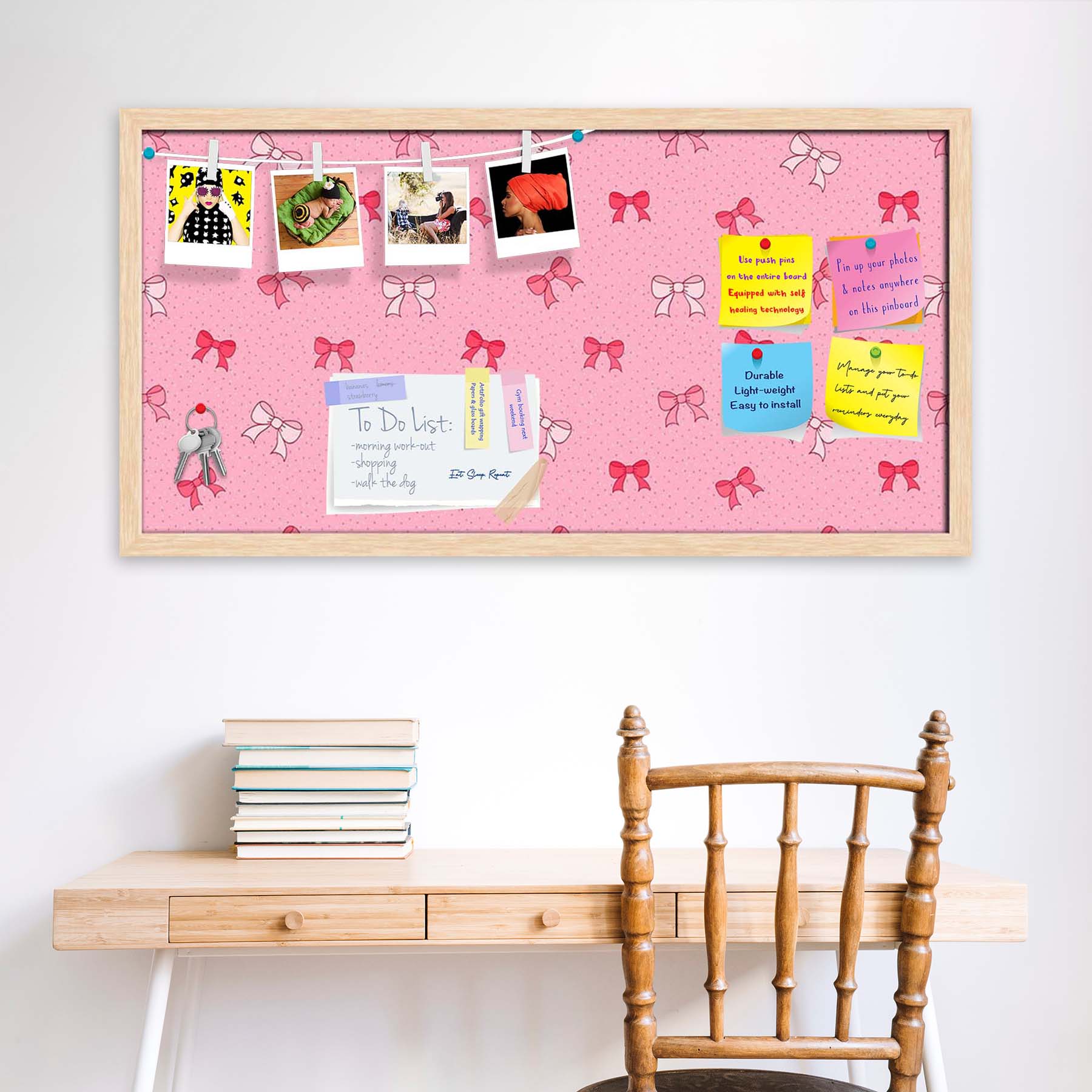 Pink Bows Bulletin Board Notice Pin Board Soft Board | Framed