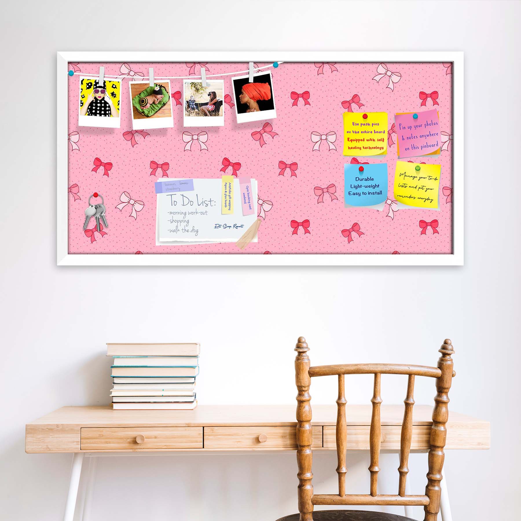 Pink Bows Bulletin Board Notice Pin Board Soft Board | Framed