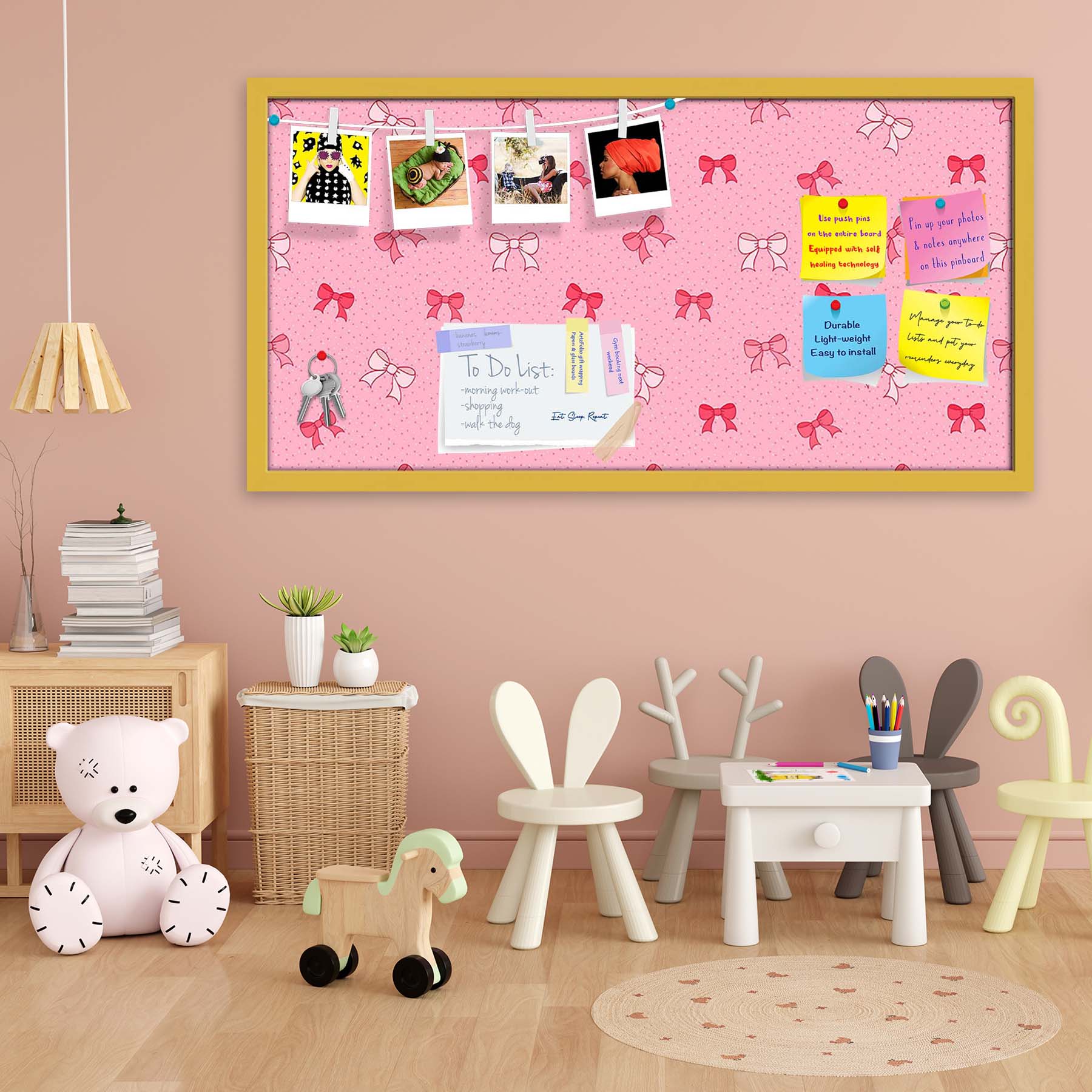 Pink Bows Bulletin Board Notice Pin Board Soft Board | Framed