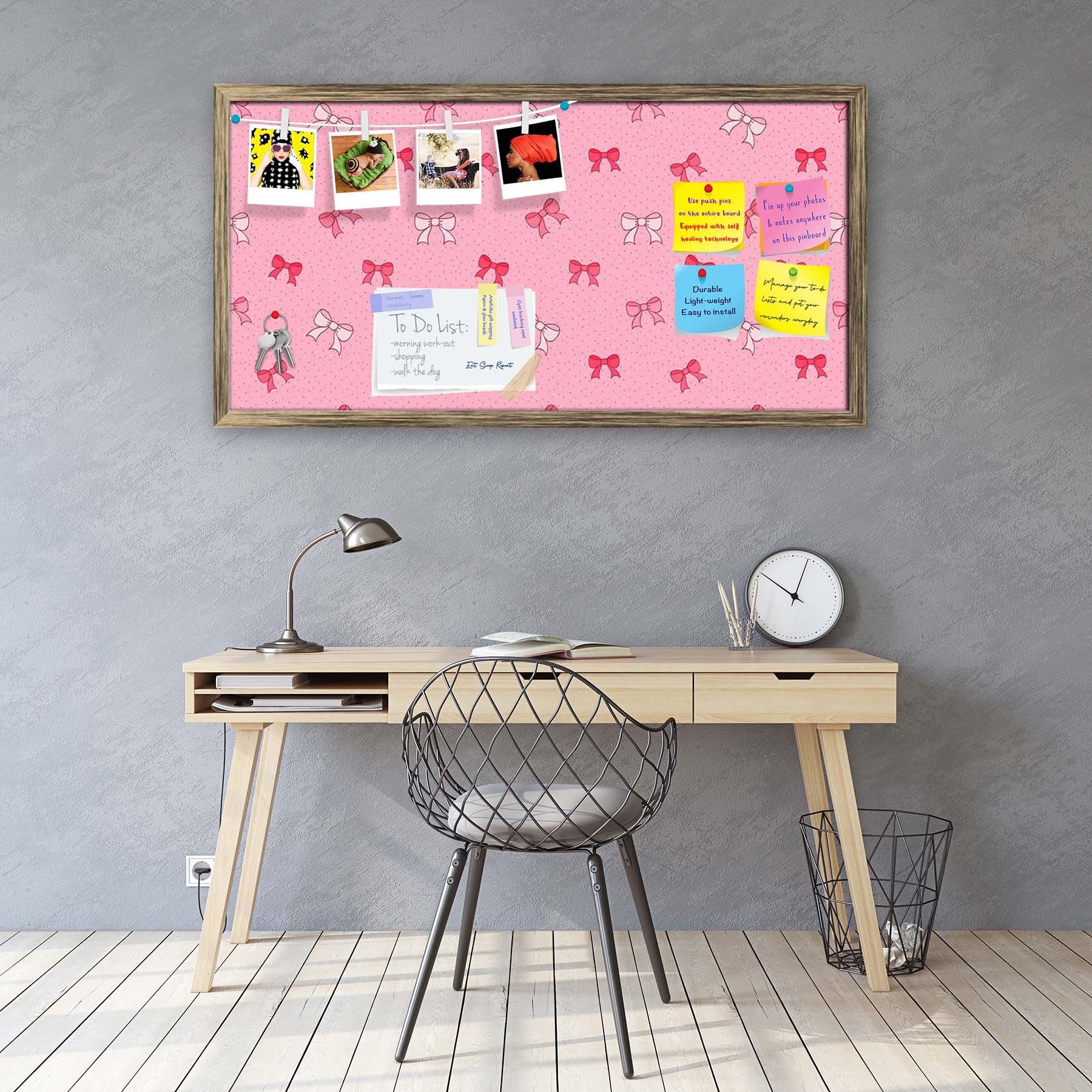 Pink Bows Bulletin Board Notice Pin Board Soft Board | Framed