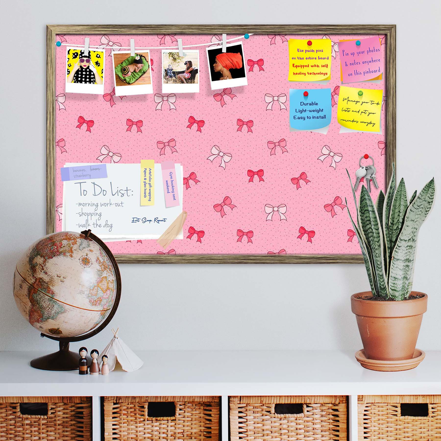 Pink Bows Bulletin Board Notice Pin Board Soft Board | Framed