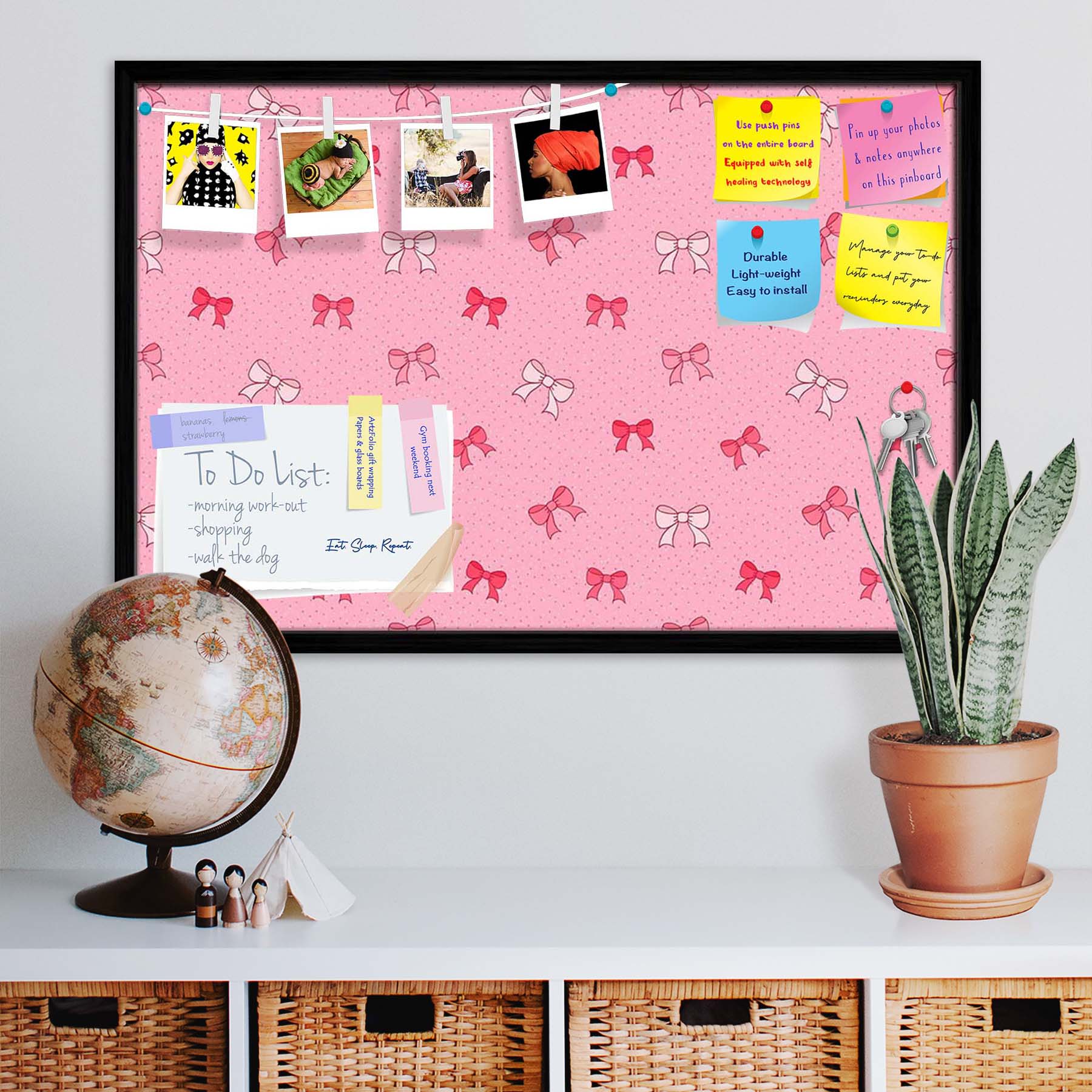Pink Bows Bulletin Board Notice Pin Board Soft Board | Framed