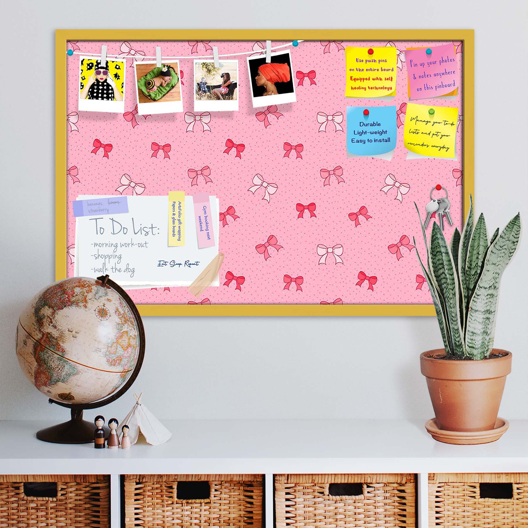 Pink Bows Bulletin Board Notice Pin Board Soft Board | Framed