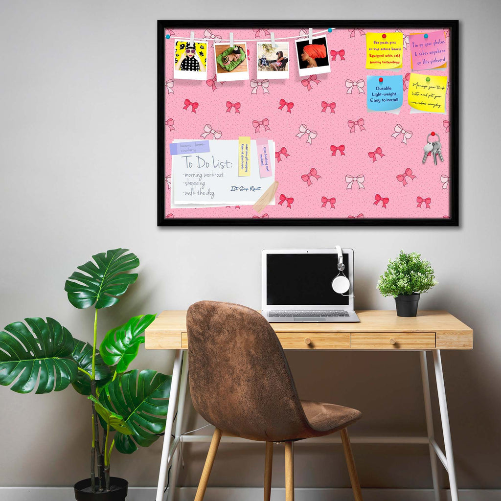 Pink Bows Bulletin Board Notice Pin Board Soft Board | Framed